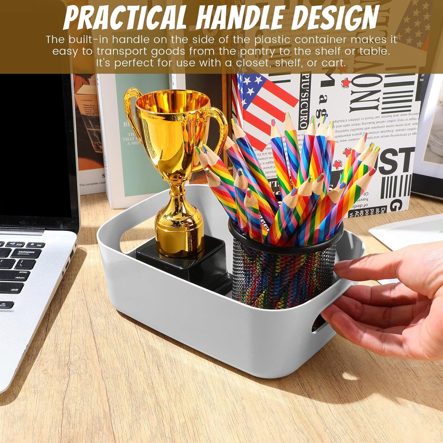 Zopeal Plastic Storage Bins 10 Pcs Gray Pantry Organizer Bins Small Baskets Storage Containers for Home Kitchen (8 x 5.7 x 3 Inch)