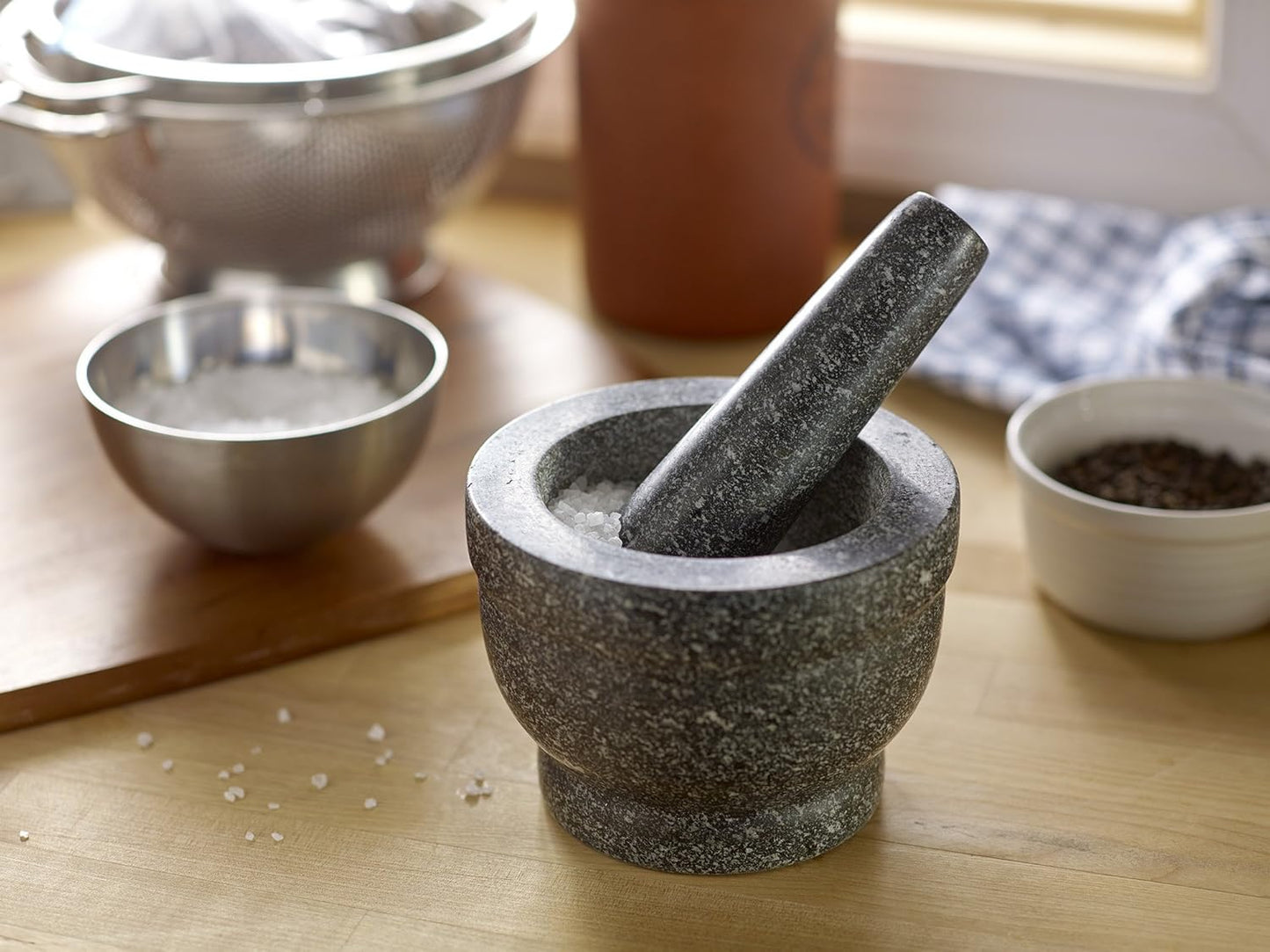 Fox Run Granite Mortar and Pestle, 5.5 x 6 x 6 inches, Black