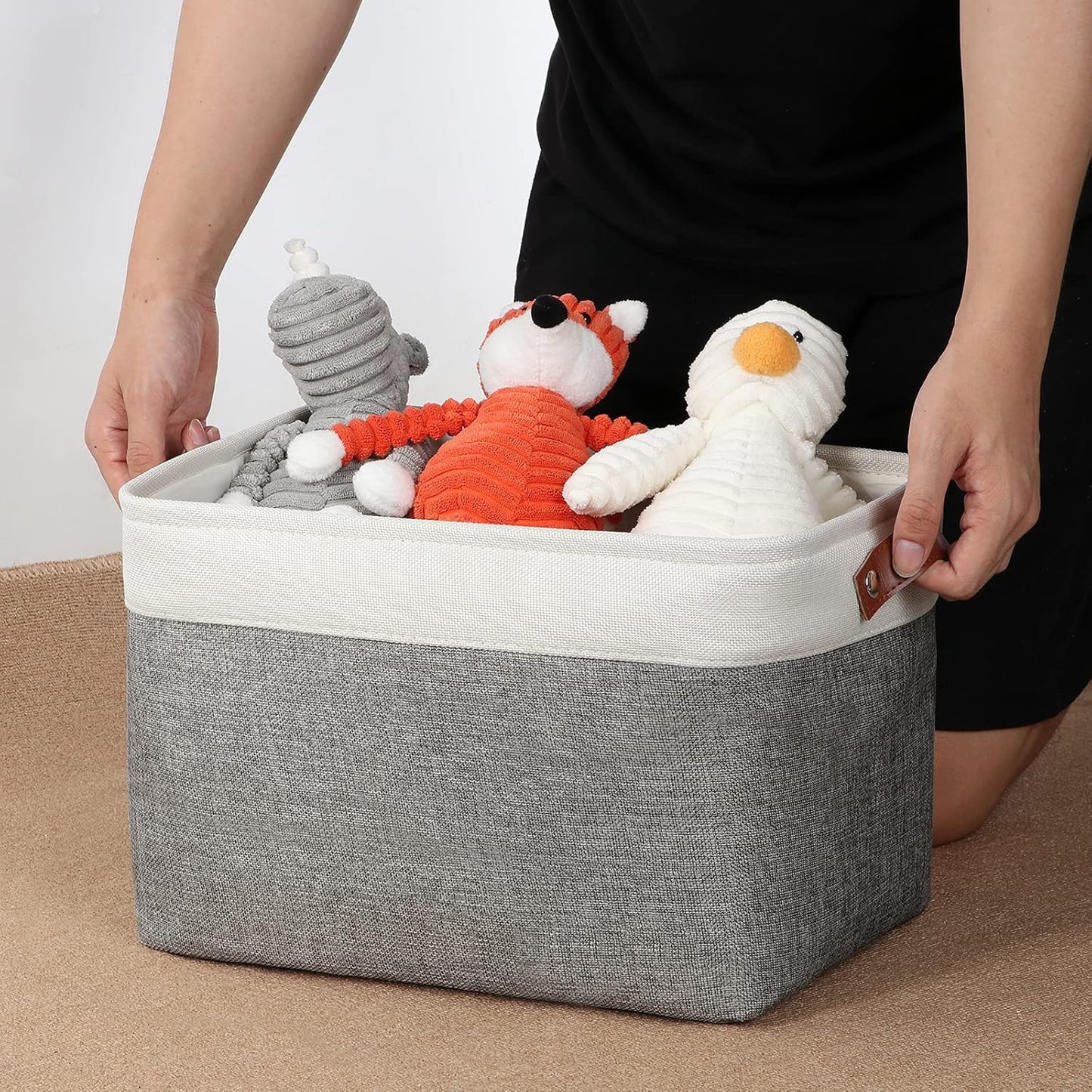 DULLEMELO Storage Baskets for Organizing, Rectangular Fabric Storage Bins Collapsible, Perfect for Shelves, Closets, Empty Gift Baskets (3-Pack Medium-15 inch X 11 inch X 9.5 inch , White&Grey)