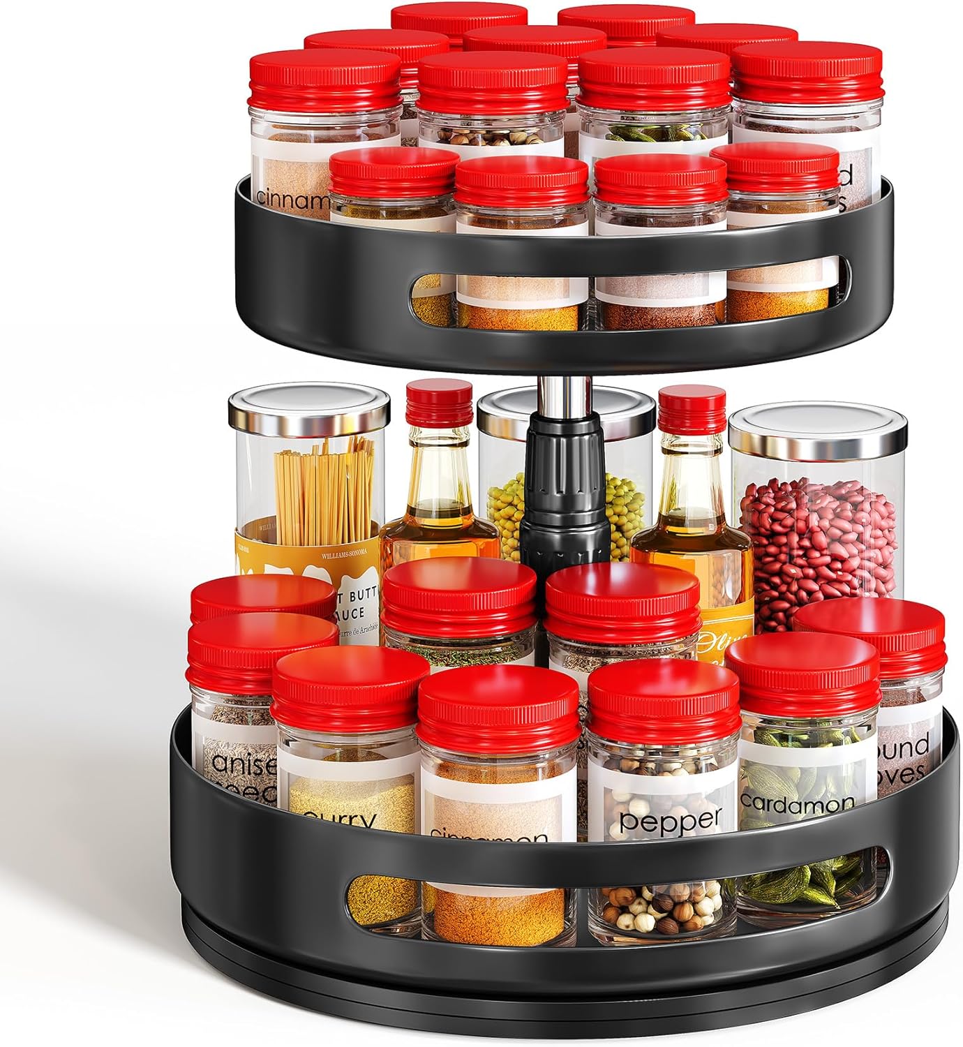 Lazy Susan Organizer Spice Rack - 2 Tier Height Adjustable Spice Organization for Cabinet, Metal Seasoning Organizer Lazy Turntable Spice Organizer for Table Top Pantry Kitchen Storage (10 inch)