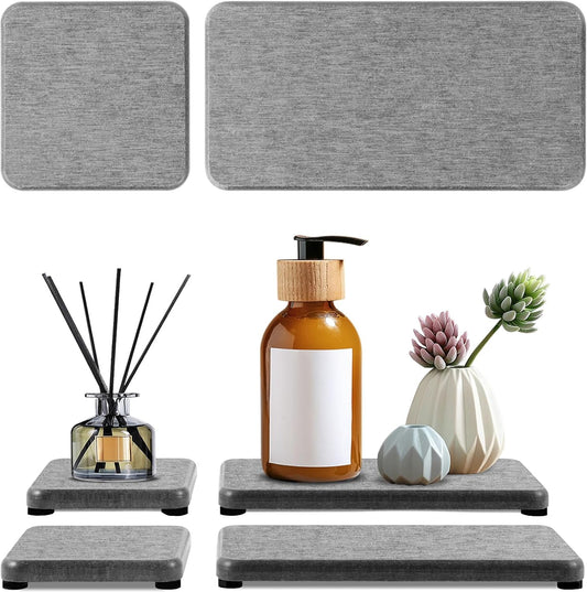 4PCS Water Absorbing Stone Tray, Stone Drying Tray for Bathroom Sink and Kitchen Counter, Fast Drying Diatomite Sink Coasters, Diatomaceous Coaster, Soap Dish Holders