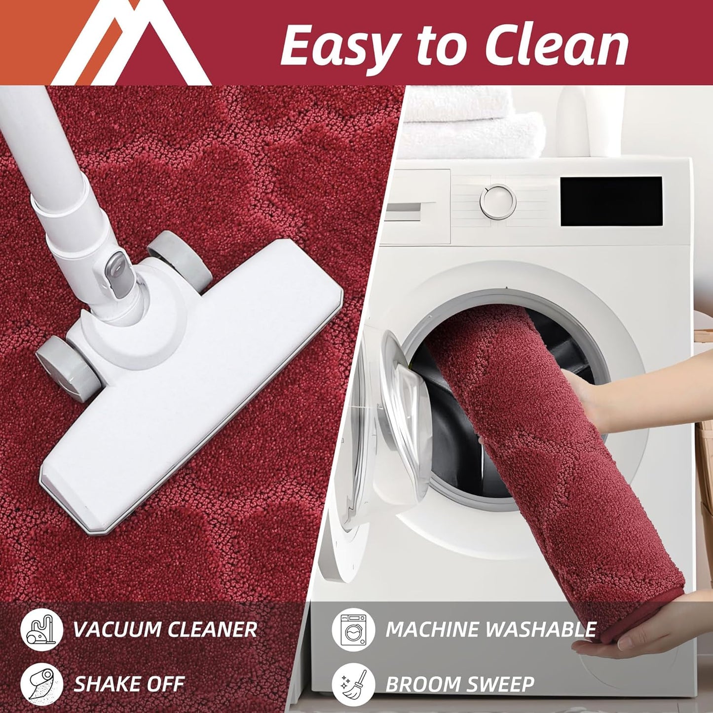 COSY HOMEER Soft Kitchen Rugs [2 PCS] for in Front of Sink Super Absorbent Kitchen Floor Mats and Mats 20x30 Inch/20X48 Non-Skid Kitchen Mat Standing Mat Washable,Polyester,Red