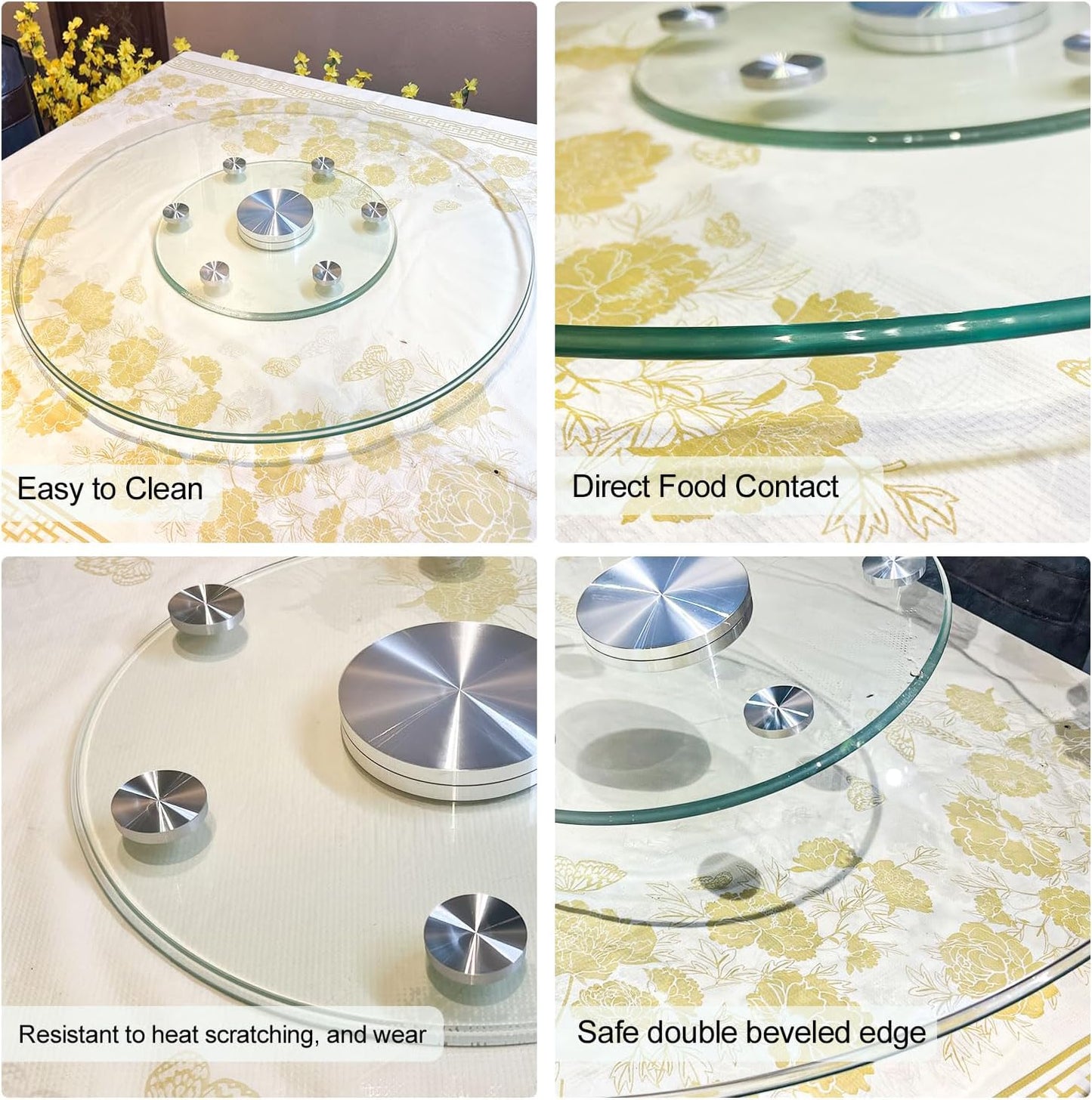 36" Heavy-Duty Lazy Susan Turntable - 1/3" Thick Extra-Thick Tempered Glass - Silent & Smooth Swivel for Large Dining Tables, Centerpiece