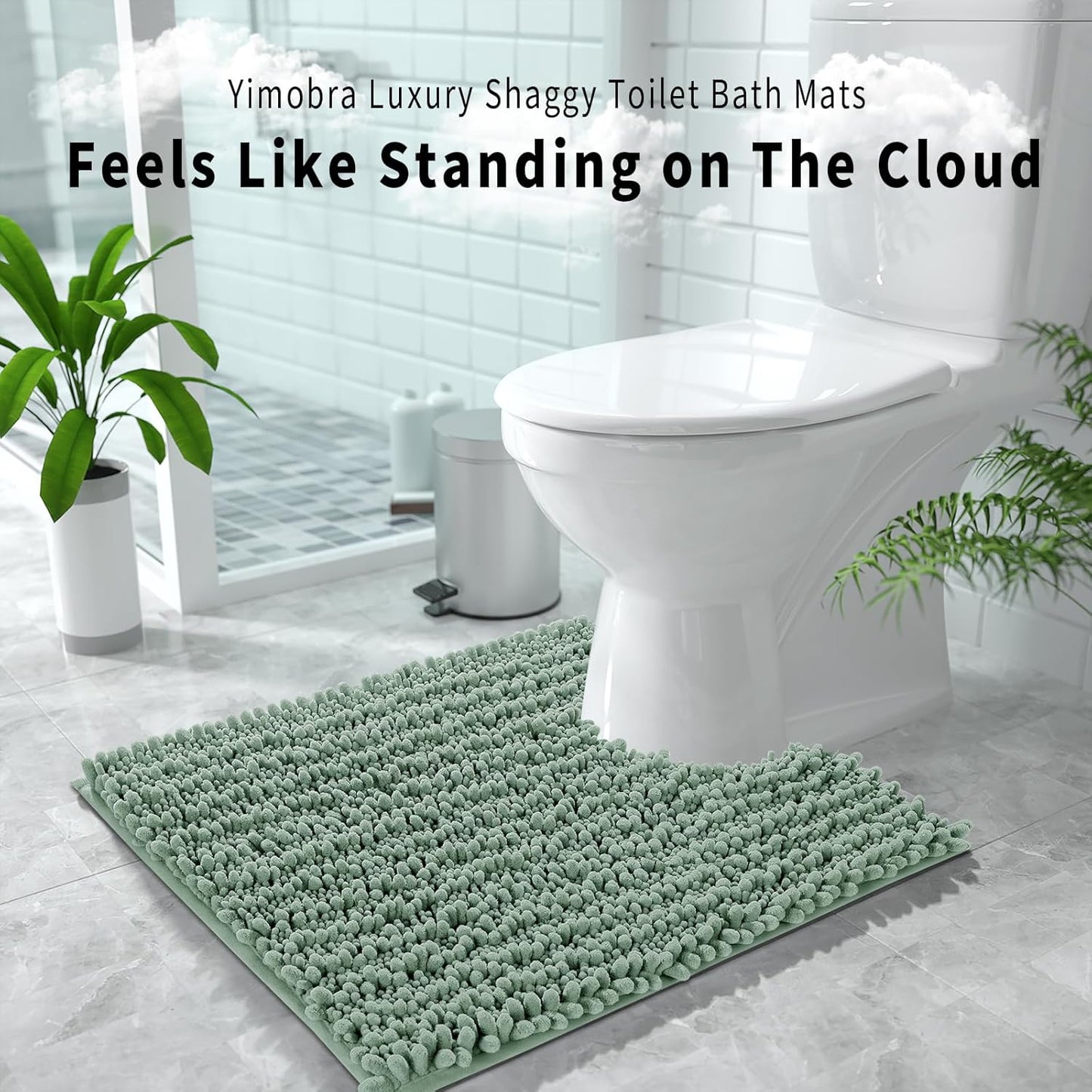 Yimobra Toilet Rug U Shaped Washable 24x20 Inch - Ultra Soft Absorbent Chenille Bath Rugs for Toilet, Quick Dry & Machine Washable, Non Slip Contour Bathroom Mat, Green
