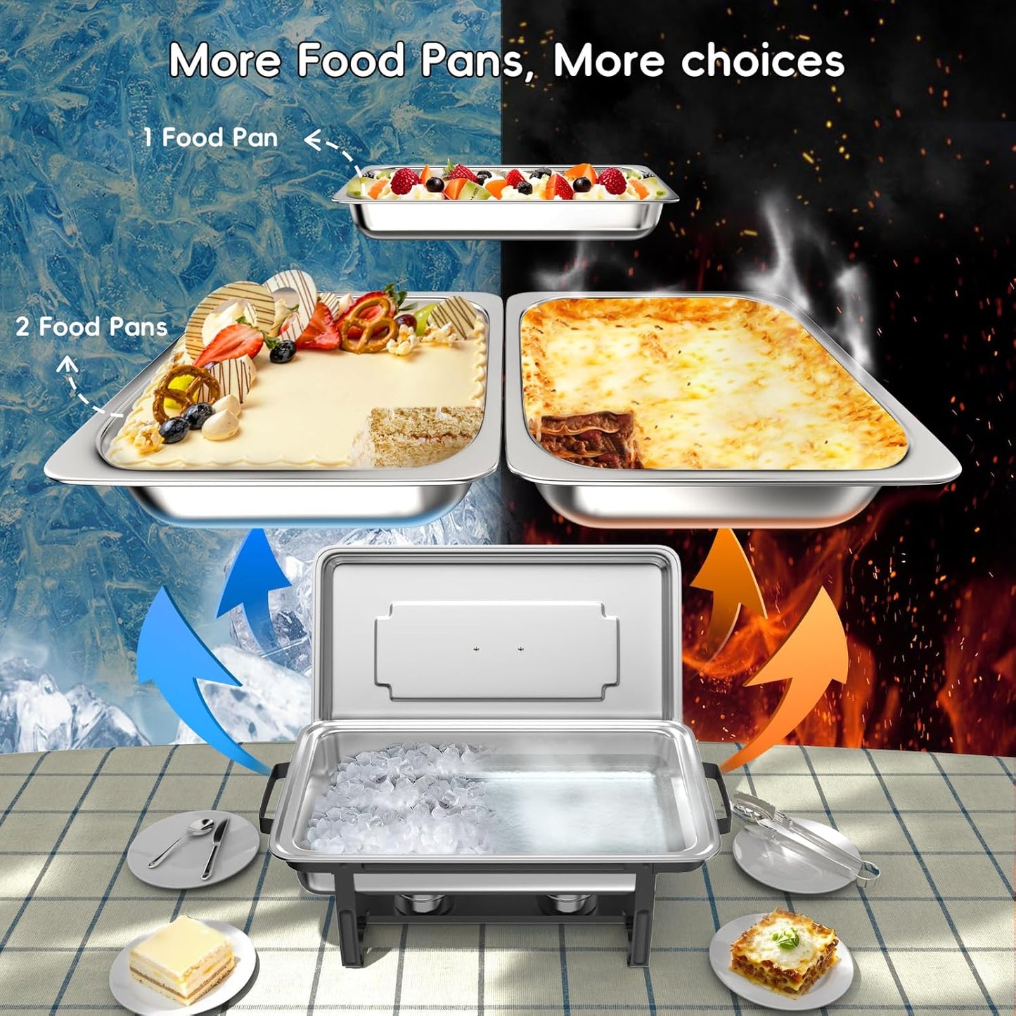sifer Chafing Dishes for Buffet 9Qt 2 Pack [Multi-Size Food Pans] | Chafing Dishes with 80% Faster [Screwless Installation] and Stacking Design [Easy Storage] for Fathers Day Party/Wedding