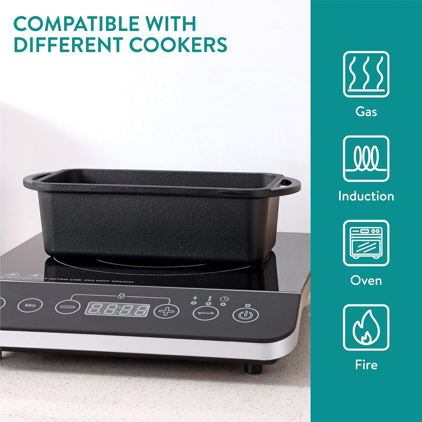 Navaris Cast Iron Bread Loaf Tin, 26cm, Black - Even Heat Distribution & Retention - Enameled Non-Stick Baking Pan - Cake and Bread Tins for Roasting, Oven Cooking & Grilling