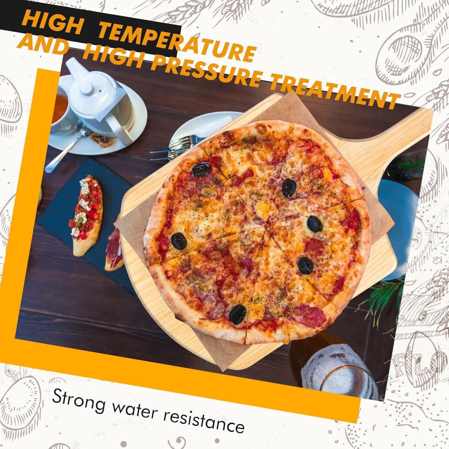 2 Pack Wooden Pizza Peel, 16 x 14 Inch Large Pizza Paddle Set with 8 Inch Wooden Handle for Oven, Stone, Pan or Grill, Spatula for Baking Bread and Cake - Indoor & Outdoor