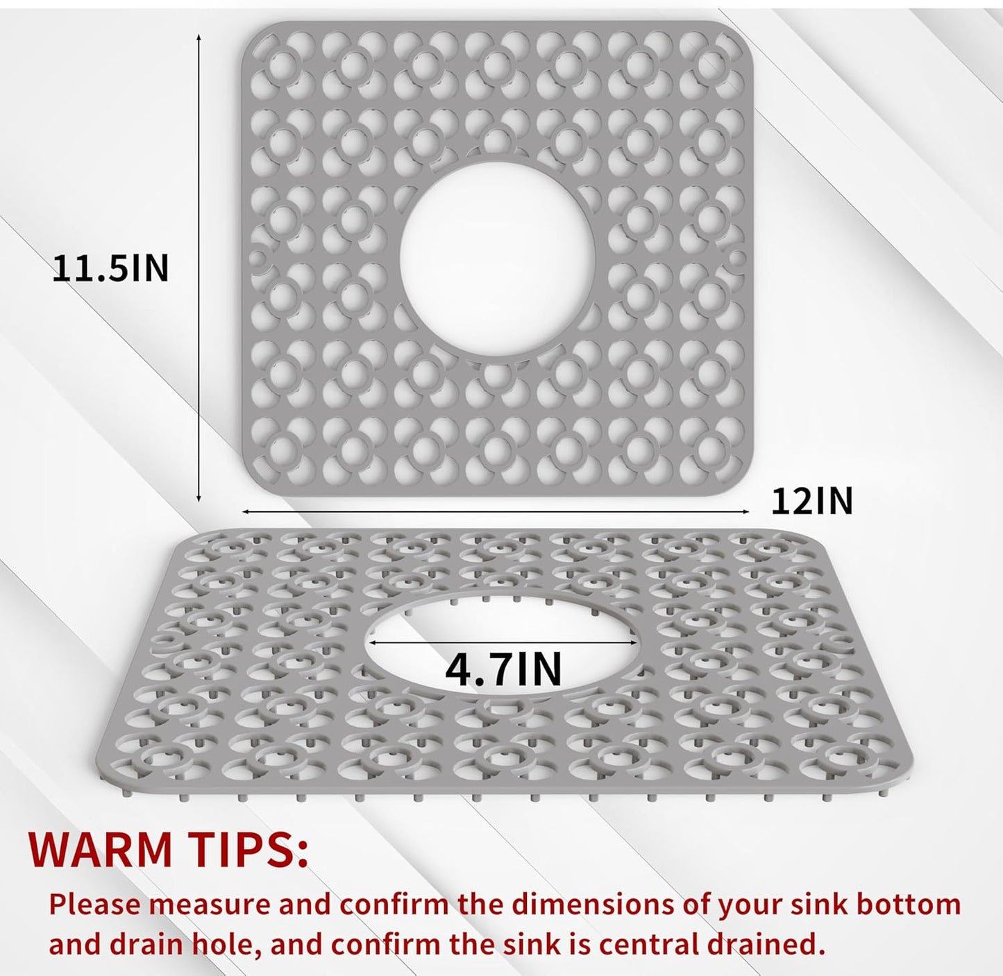 WAFT YEARN 2PCS Sink Mats Sink Protectors Dish Racks Dishwasher Safe Grid Mats for Kitchen Sink Silicone Protect Sink from Stains Damage Scratches Non Slip Heat Resistant Rust Resistant 11"X12" Grey