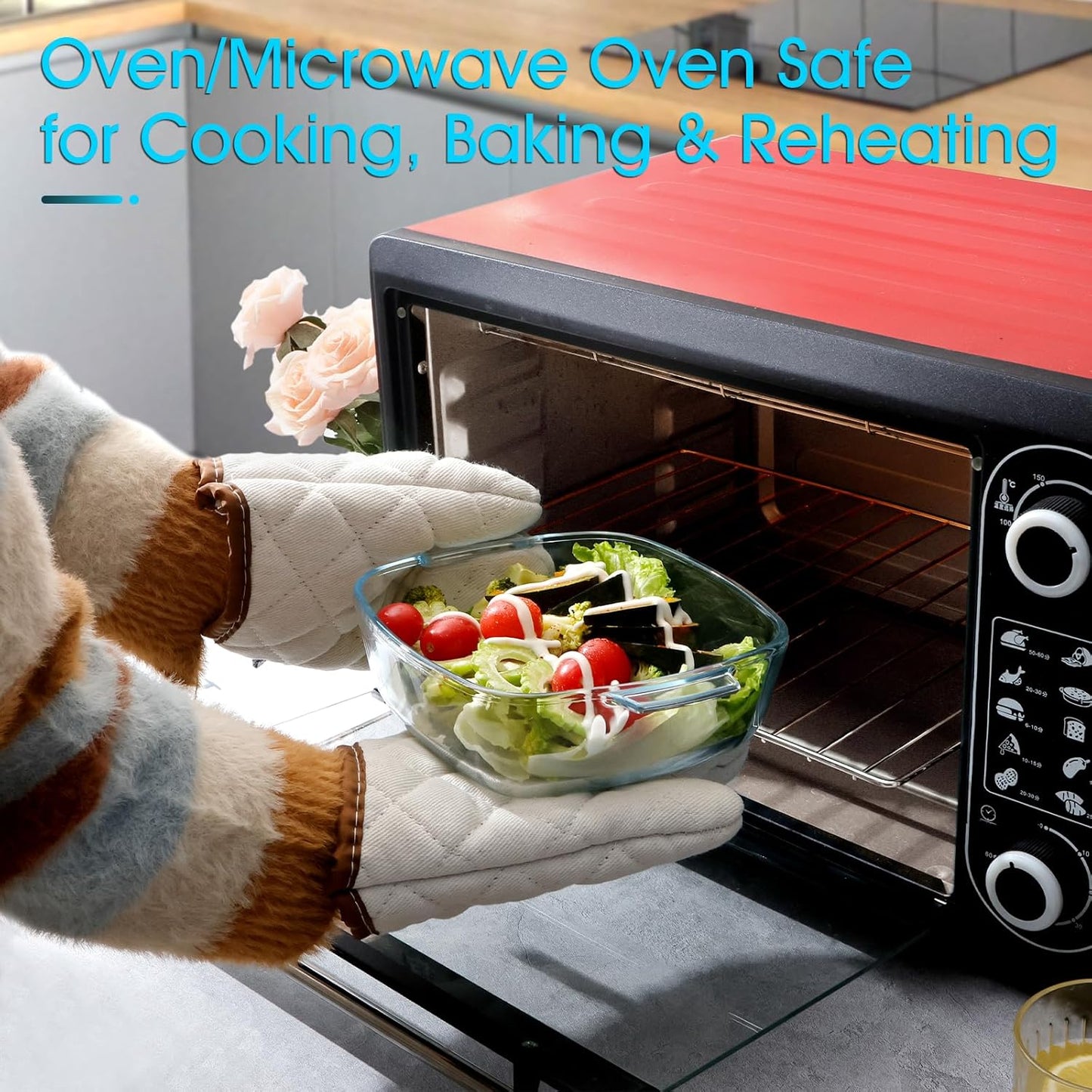 NUTRIUPS Small Glass Casserole Dish with Lid Oven Safe Square Casserole Dish 6.8 Inches Microwave Glass Bowl With Lid Microwavable Cookware (1.2L)