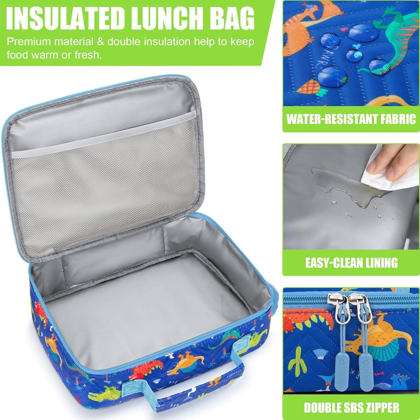 Fimibuke Kids Bento Lunch Box with 4 Compartments, Insulated lunch Bag, Stainless Steel Insulated Water Bottle, Ice Pack & Utensils Set, Birthday Gifts for Ages 3-12 Back to School Toddler Girls Boys