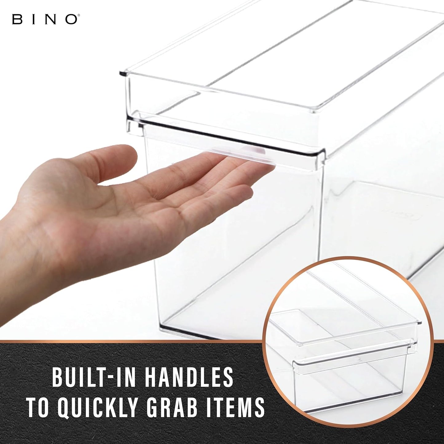 BINO | Plastic Storage Bins, Small | THE HANDLER COLLECTION | Multipurpose Organizer Bins | Kitchen Pantry Organizers and Storage | Clear Containers for Organizing Home | Freezer Organizer