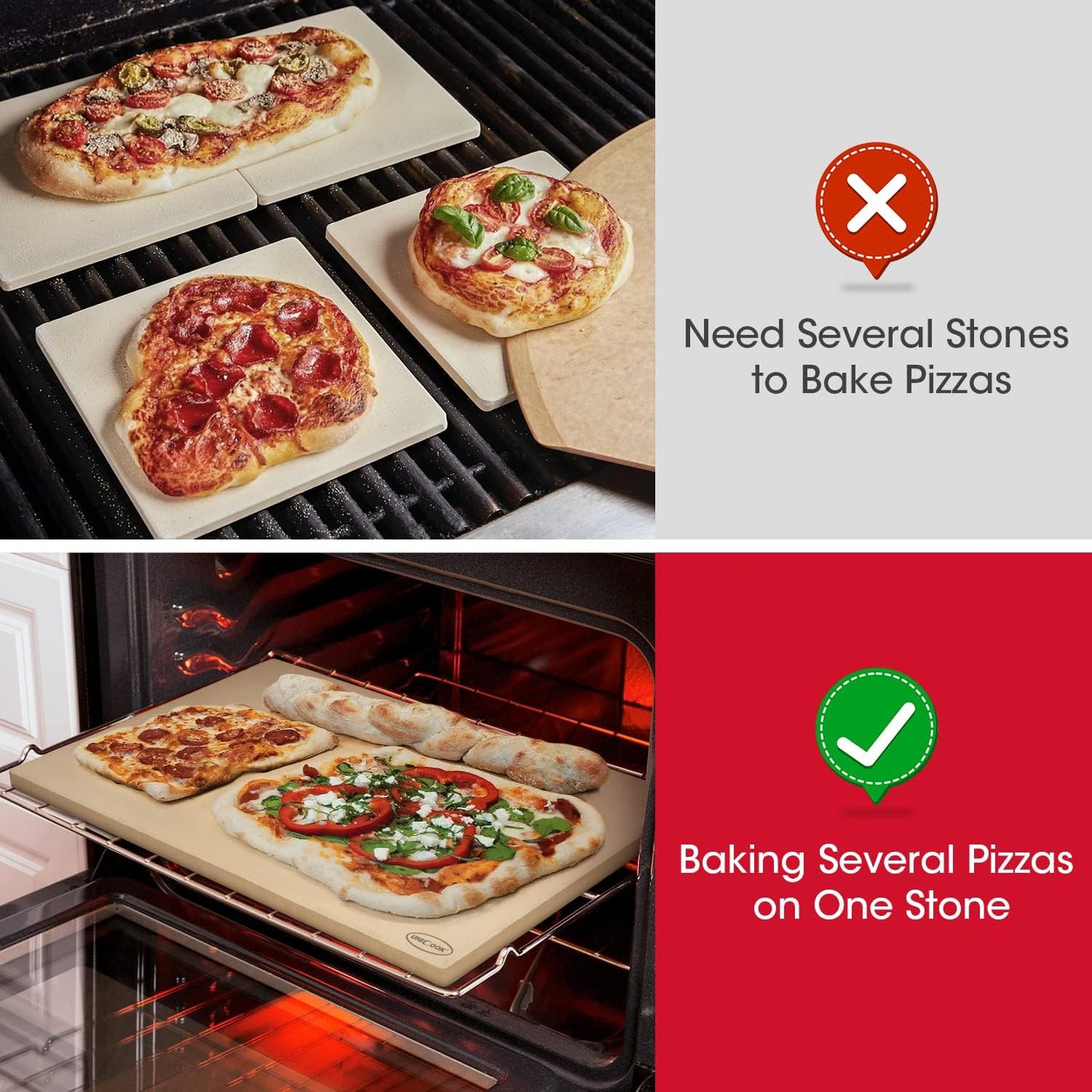 Unicook Extra Large Pizza Stone 24"x18" for 36"/ 48" Wall Ovens, Rectangular Baking Stone, Ideal for Baking Crispy Pizzas, Bread and Cookies, Weighs 16.9 lbs, Does Not Fit 30" Compact Ovens