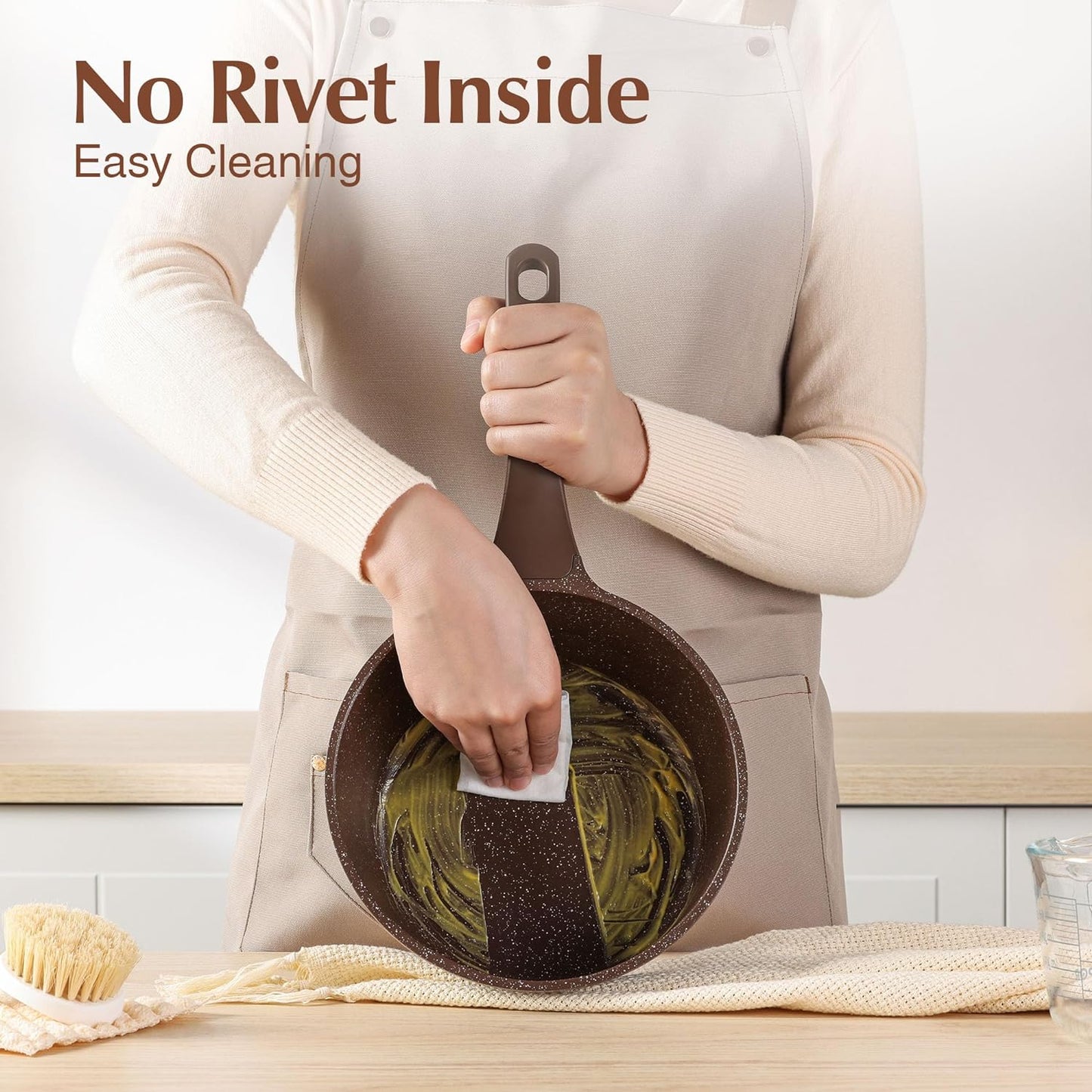 SENSARTE Saucepan Nonstick with Lid 1.5 Quarts Granite Coating Sauce Pot Small Kitchen Cooking Pot, Induction Comptable, Free of Intentionally Added PFOA