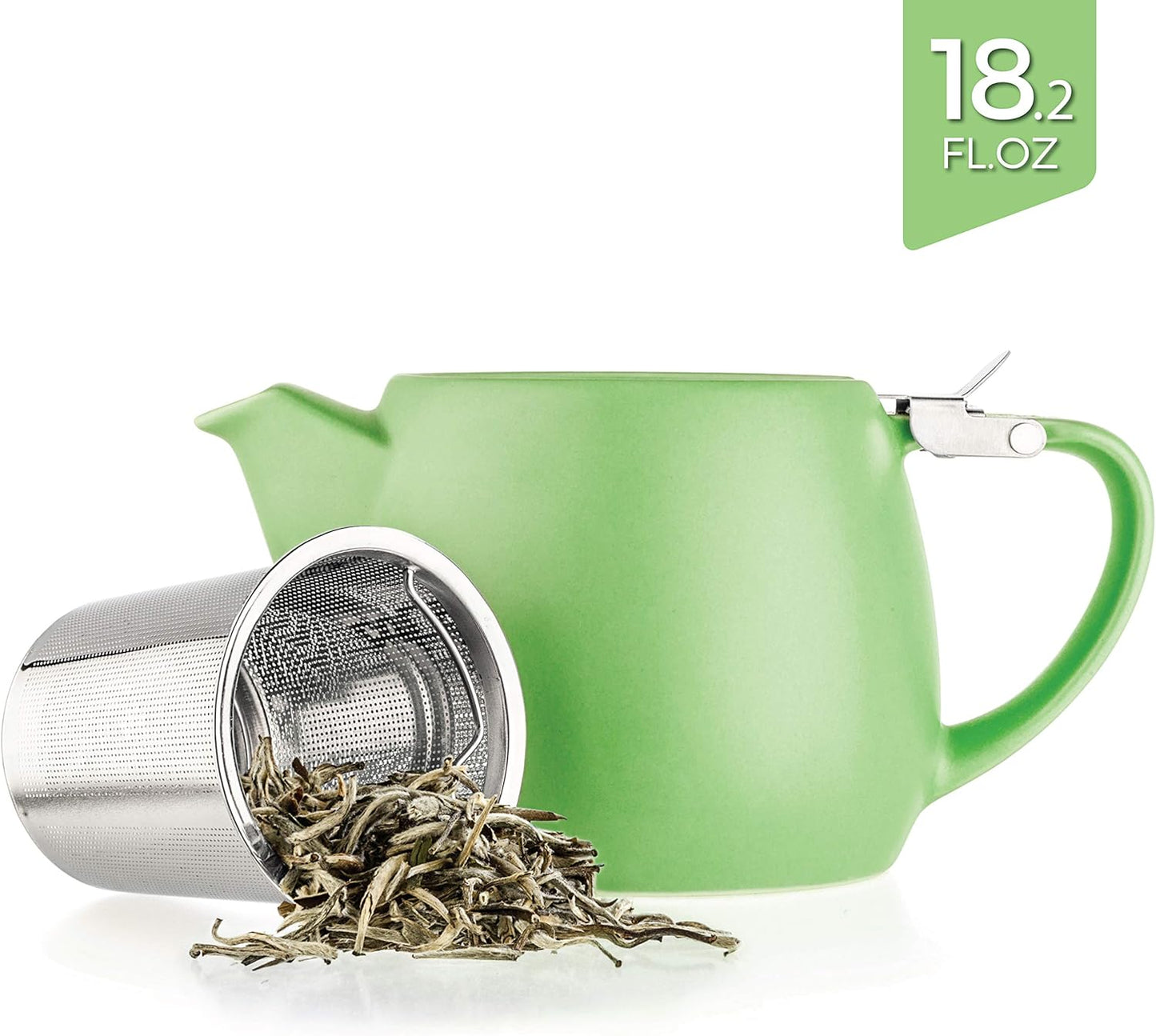 Tealyra - Pluto Porcelain Small Teapot Lime - 18.2-ounce (1-2 cups) - Matte Finish - Stainless Steel Lid and Extra-Fine Infuser To Brew Loose Leaf Tea - 540ml