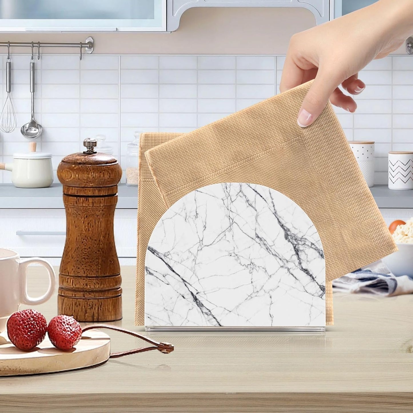White Black Marble Napkin Holder for Table Paper Napkins Holder Acrylic Tissue Dispenser Kitchen Dining Room Bathroom Party Car Decor