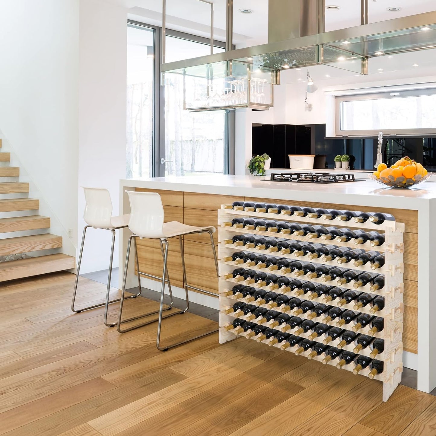 Smartxchoices 96 Bottles Stackable Modular Wine Rack, 8-Tier Wooden Wine Storage Rack Freestanding Wine Holder Display Shelves, Wobble-Free Shelves, Solid Wood