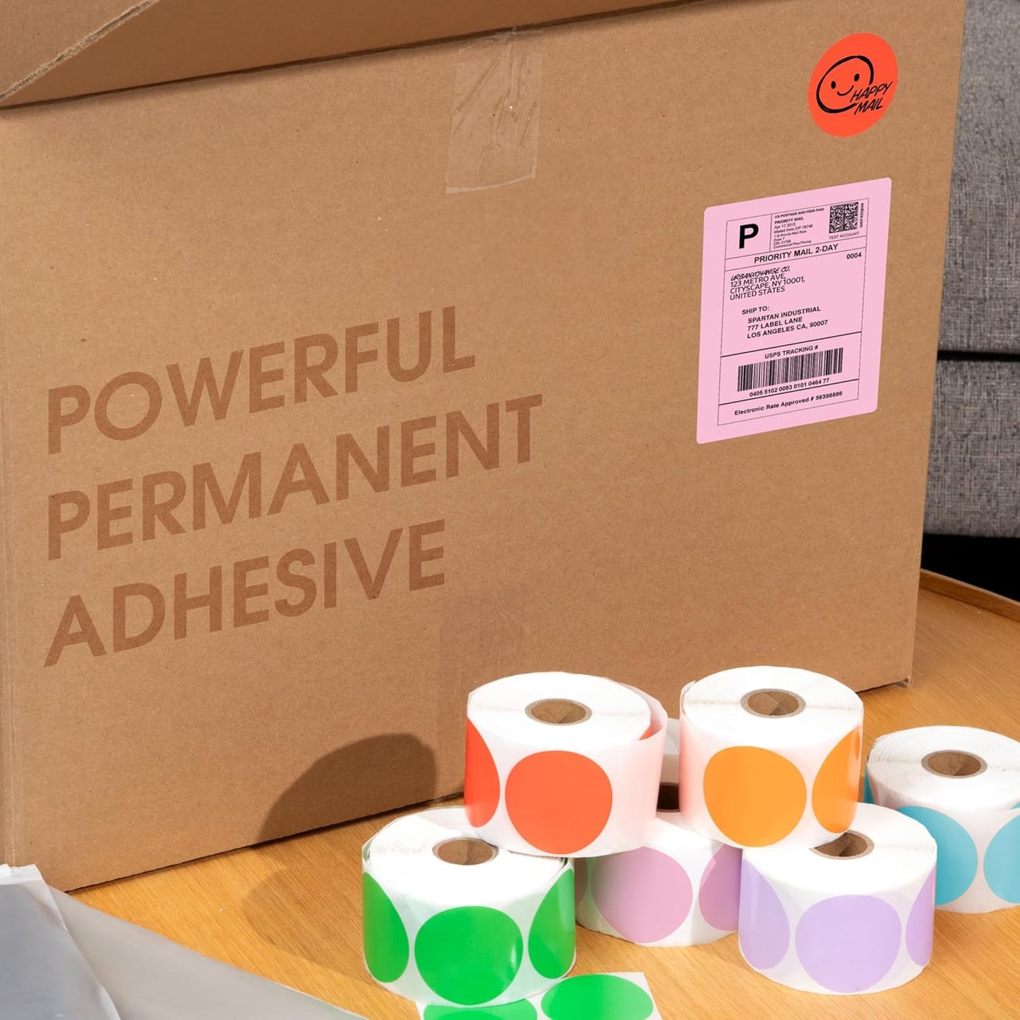 Spartan Industrial 2" Round Direct Thermal White Labels | Perforated Custom Circle Logo Stickers - Works with Rollo, Zebra, MUNBYN Desktop Printers - 2 Rolls, 750/Roll