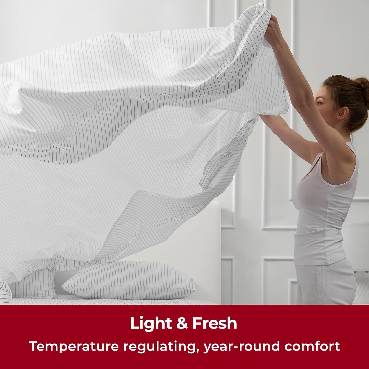 Mellanni Twin Sheets Set - 3 PC Iconic Collection Bedding - Hotel Luxury, Extra Soft, Cooling Bed Sheets - Wrinkle, Fade, Stain Resistant (Twin, Pin Stripe Gray)