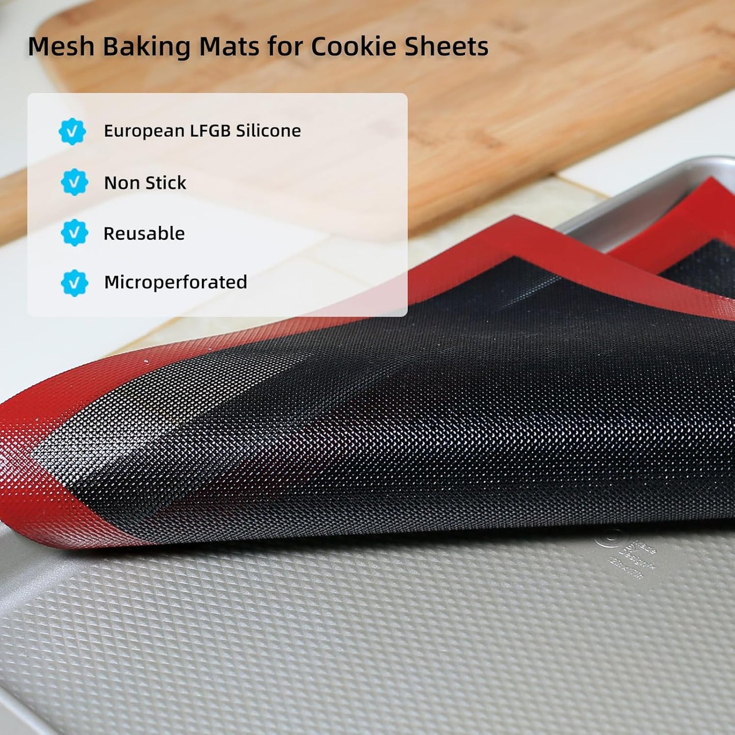 Silicone Baking Mat with Microperforated, 2 PCS Perforated Baking Mats/Oven Liners for 13" x 18" Half Sheet Pan, Reusable Air Mesh Silicone Mat for Cookie/Eclair/Bread/Pizza/Pastry