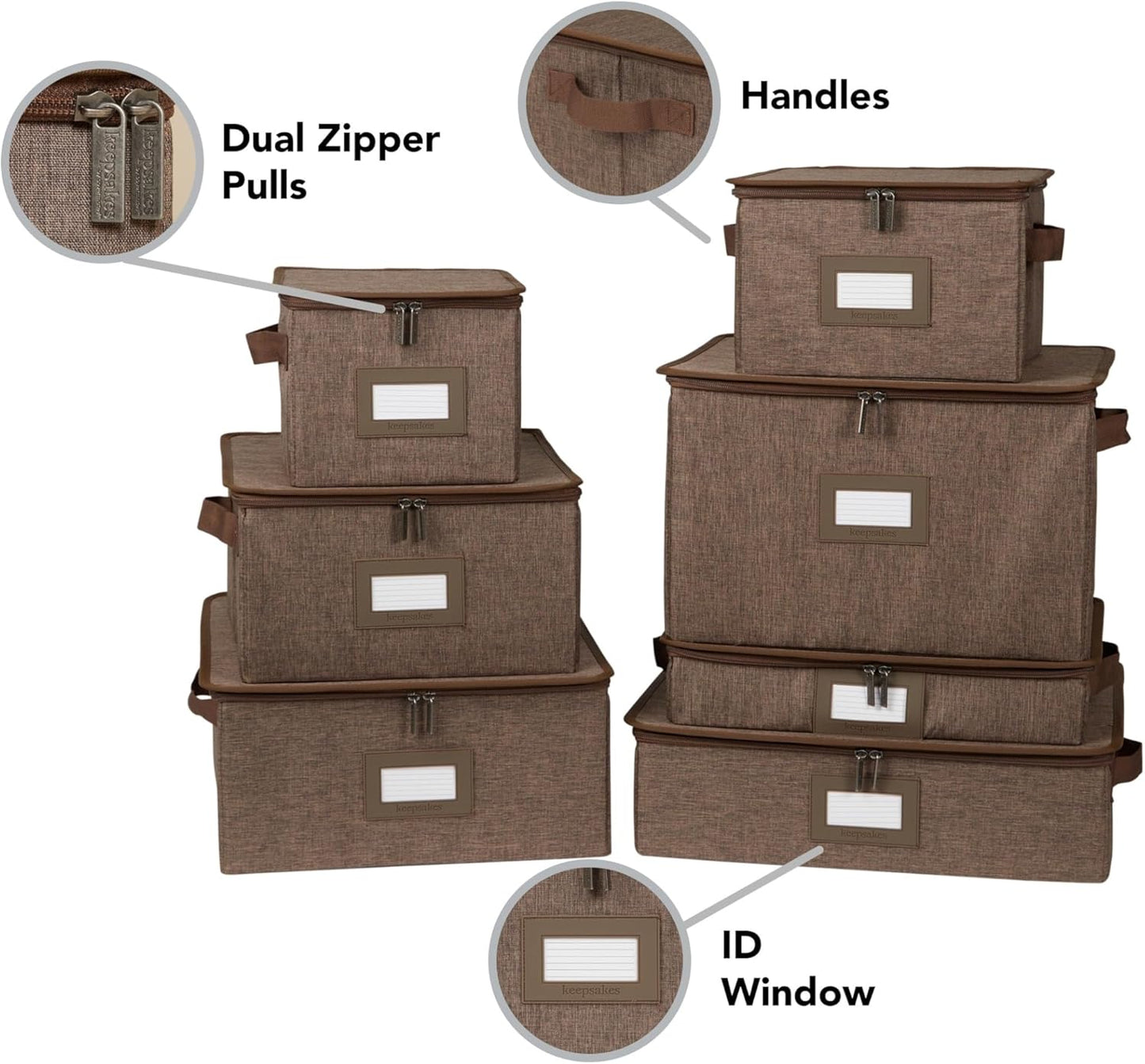 Covermates Keepsakes Dish Storage Box - Stackable, Reinforced Handles, China Storage, Brown Heather