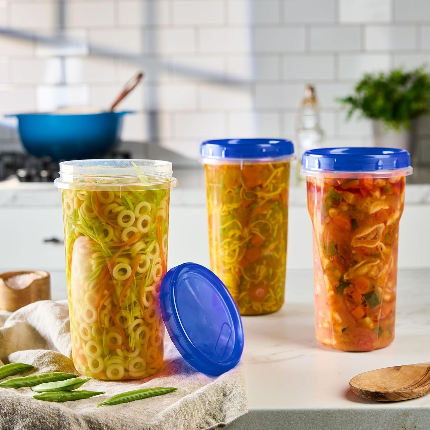 PLASTICPRO 6 Pack Twist Cap Food Storage Containers with Blue Screw on Lid- 48 oz Reusable Meal Prep Containers - Large Freezer Containers Microwave Safe Blue Plastic Food Storage