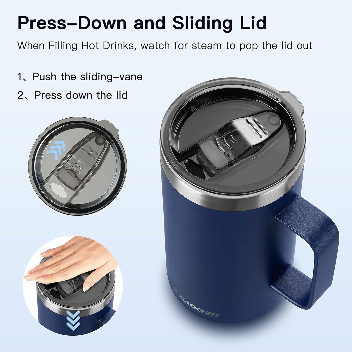 KXIAOCHEN 20oz Insulated Coffee Mug with Lid, Stainless Steel Coffee Cup, Double Wall Vacuum Coffee Tumbler with Handle, Premium Thermal Travel Coffee Mug (Blue Navy Purple 2Pack)