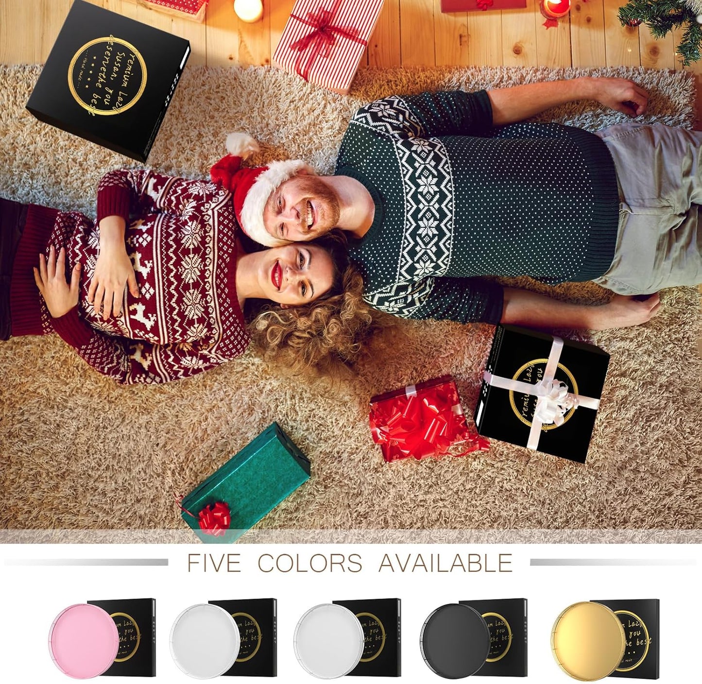 9" Gold Lazy Susan for Table Top, Oak Wood Lazy Susan Turntable Organizer for Dining Coffee Table Centerpiece Bar Decor Kitchen Countertop Bathroom Vanity Decorative Tray for Perfume Jewelry Round