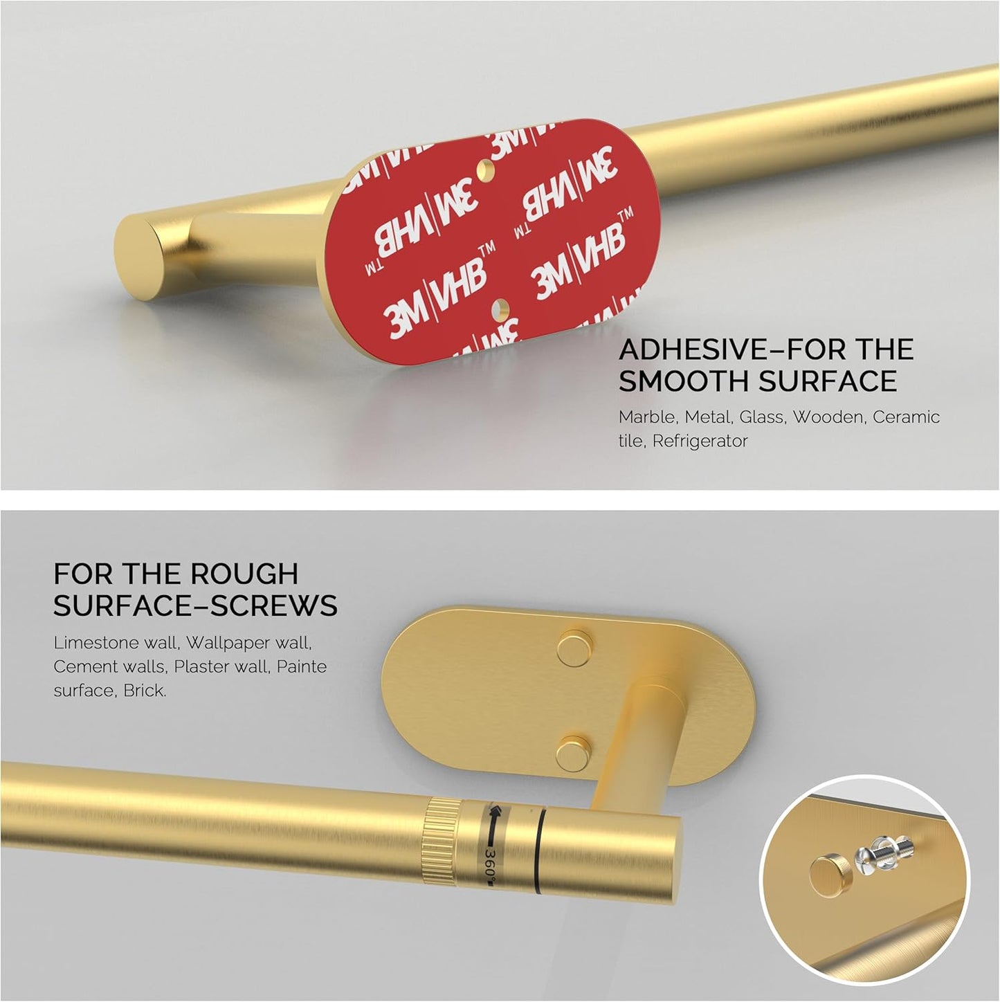 Paper Towel Holder Under Cabinet, Self Adhesive or Wall Mounted SUS304 Stainless Steel Paper Towel Holder for Kitchen, Farmhouse, Barbecue and Laundry (Brushed Gold)