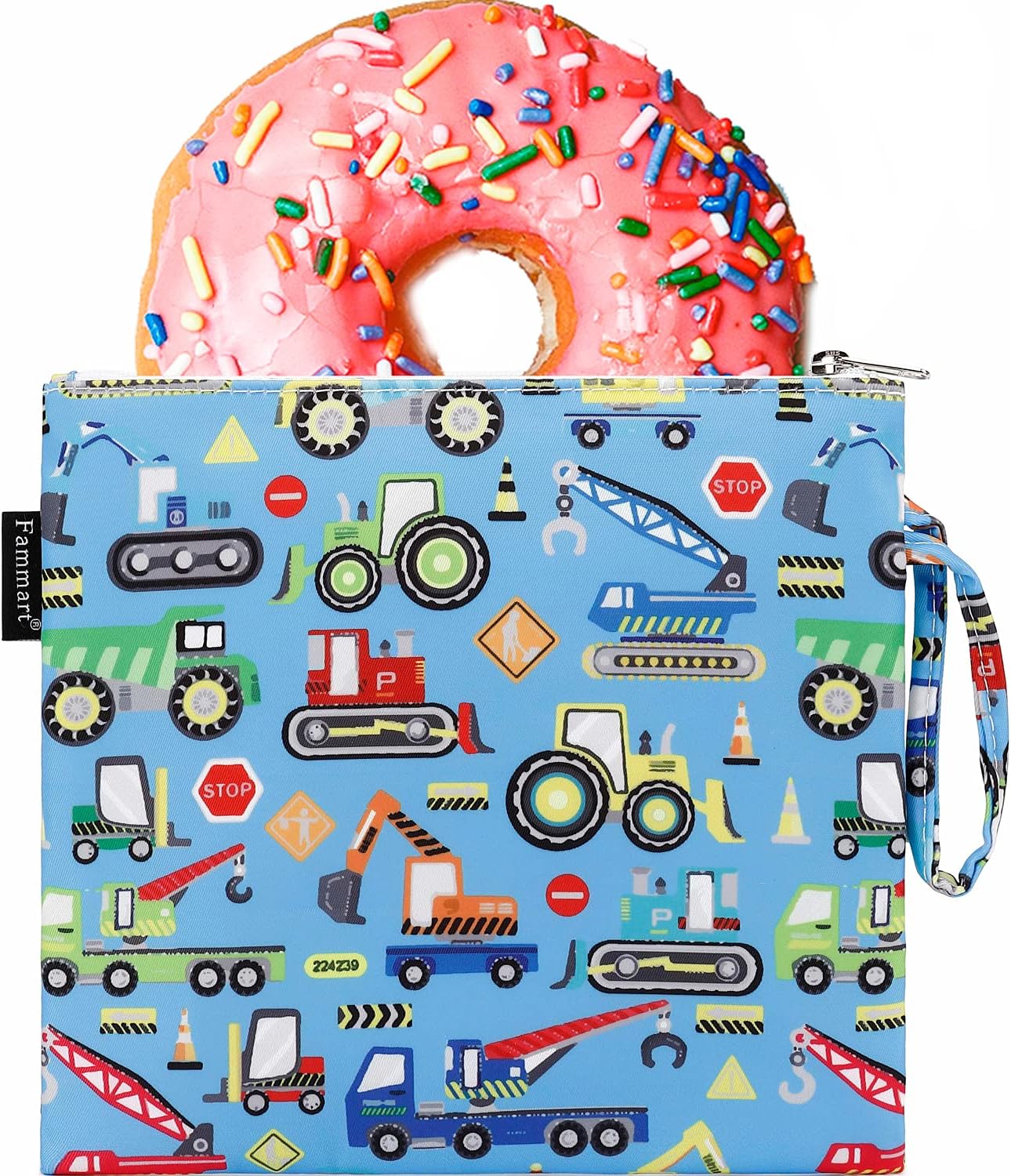 Reusable Sandwich Bag/Snack Bag for Kids & Adults, Dual Layer Lunch Bag with Handle, Washable, Food Safe, BPA Free (1-Pack, Car)