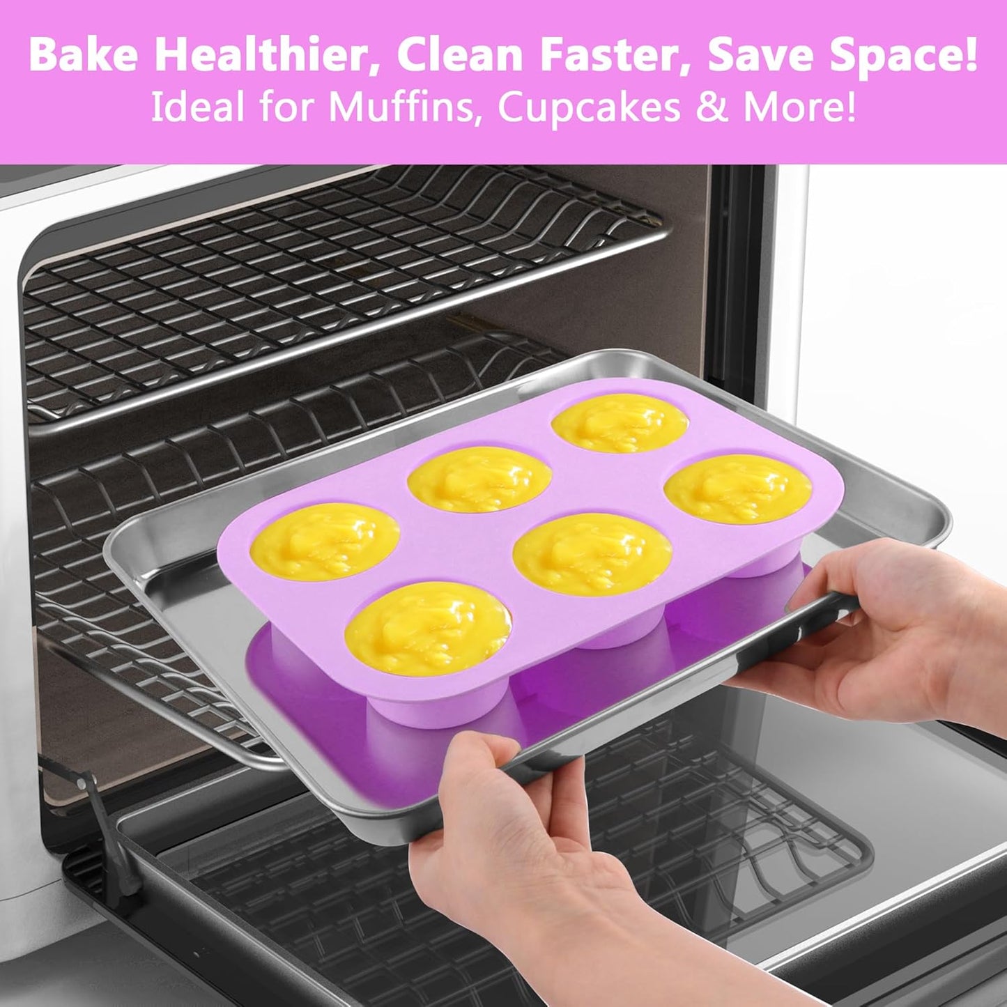 3-Pack 6-Cup Silicone Muffin Pans, Nonstick Cupcake Baking Molds, BPA/PFA-Free, Dishwasher & Oven Safe - Purple