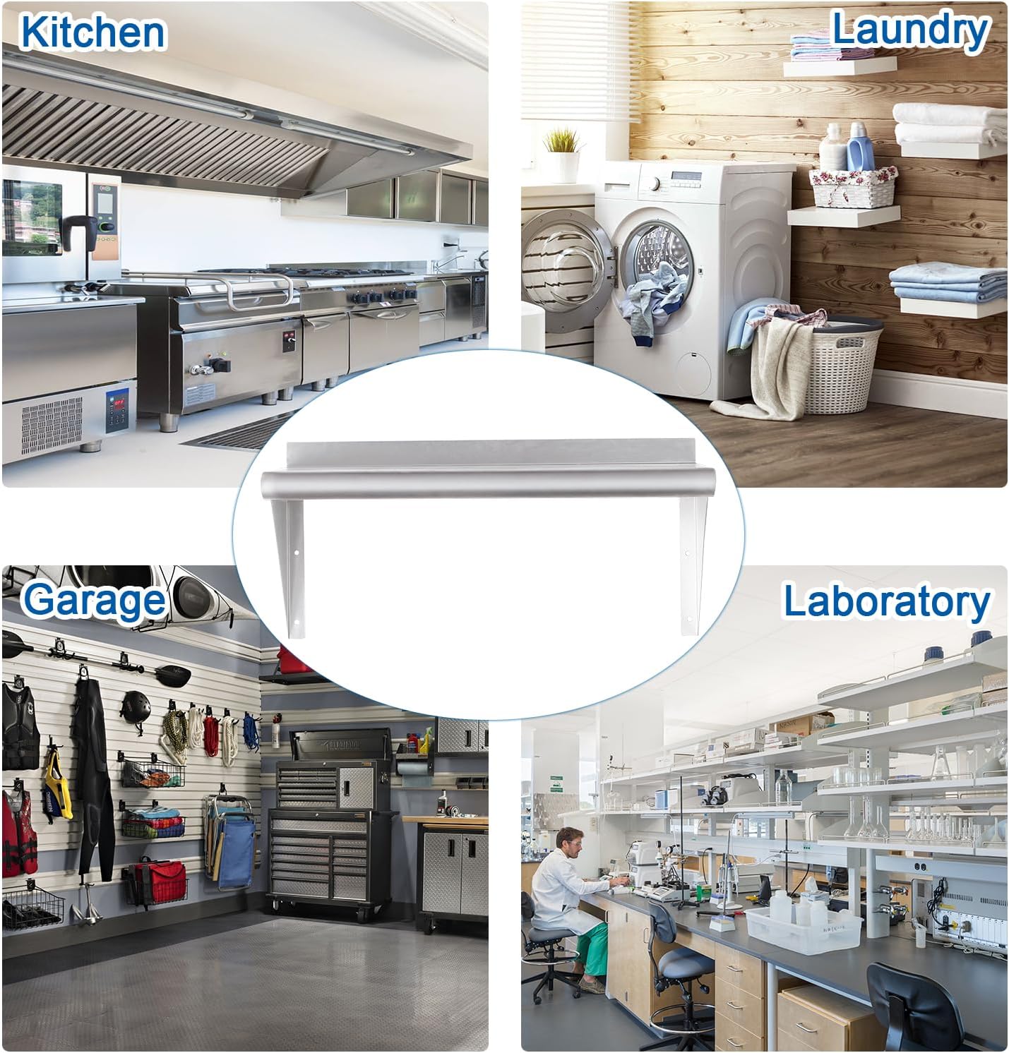 HARDURA Stainless Steel Shelf 12" x 36", 230lb Commercial Shelves Wall Mount Metal Shelving with Backsplash and Brackets for Kitchen, Restaurant, Laundry Room and Home