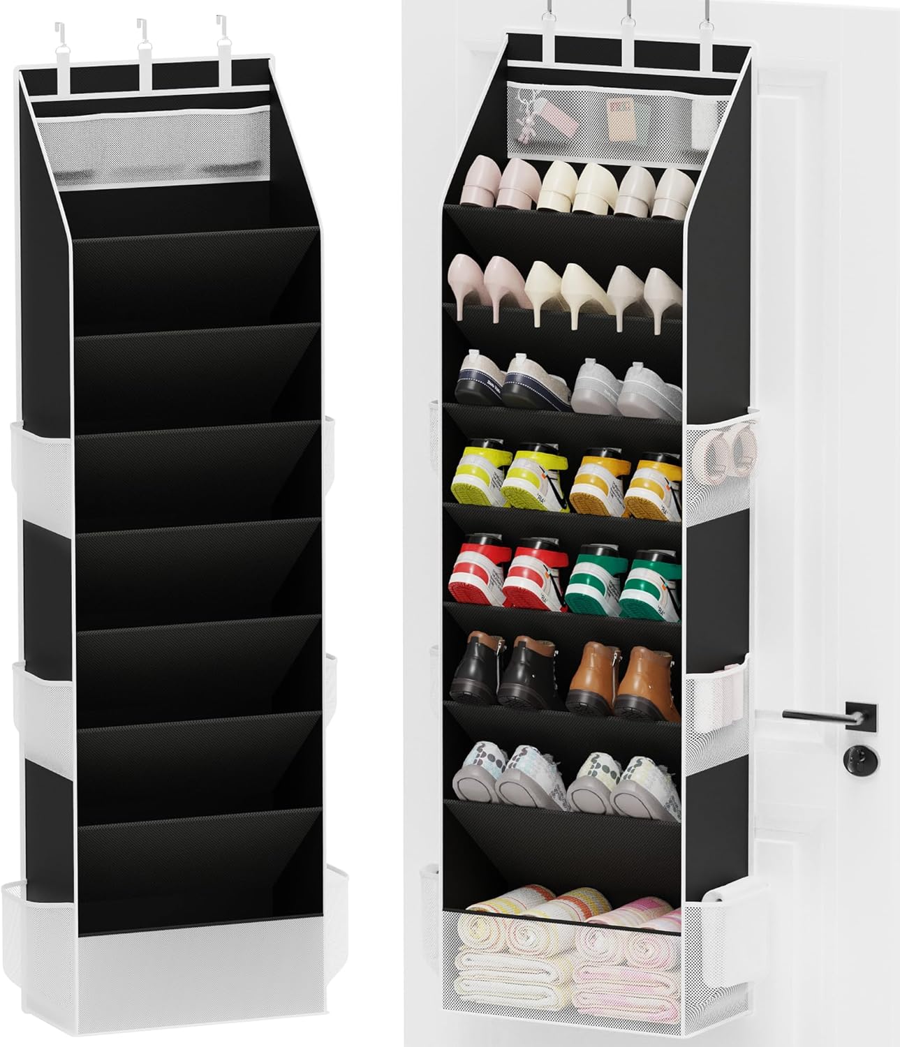 Criusia Shoe Organizer, Over the Door Shoe Organizer for Closet, Hanging Closet Shoe Storage with Large Deep Pockets, Holds Sneakers, Sandals, Boots, Fits 16–24 Pairs, Black