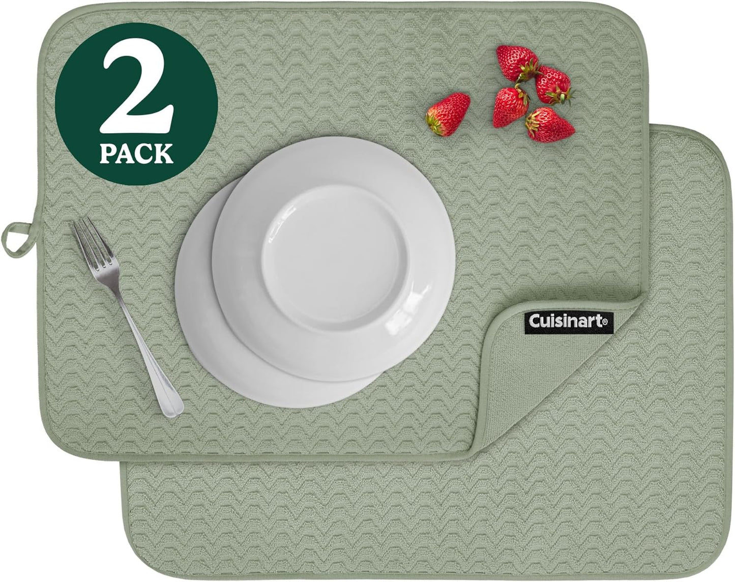 Cuisinart Dish Drying Mats for Kitchen Counter - (2) 18" x 24" Ultra Absorbent Dish Drying Mat XL - Foldable, Machine Washable, Fast Drying Dish Mat (Geostripe)