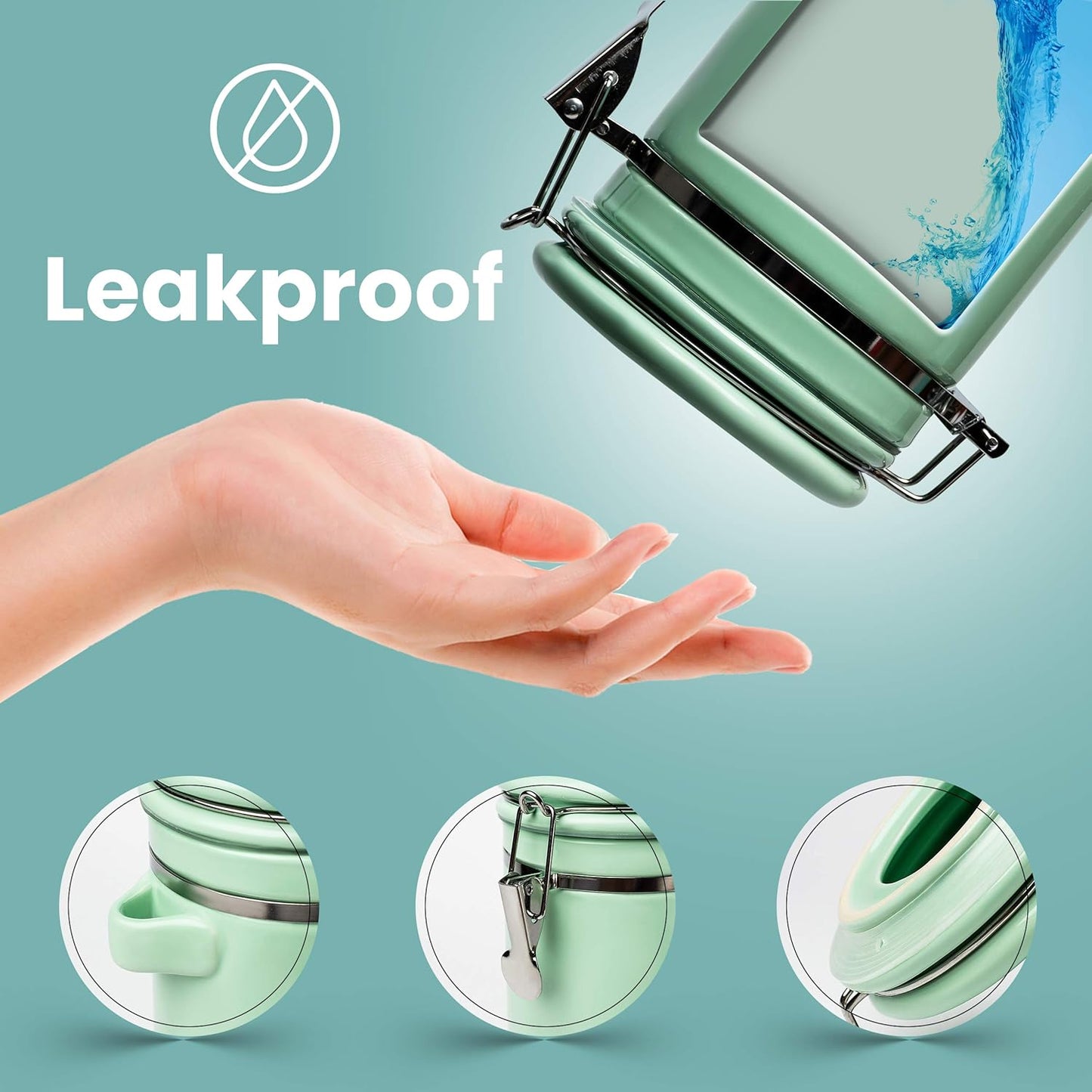 Home Intuition 4-Piece Ceramic Kitchen Canisters Set, Airtight Containers with Wooden Spoons Reusable Chalk Labels and Marker for Sugar, Coffee, Flour, Tea (Mint)