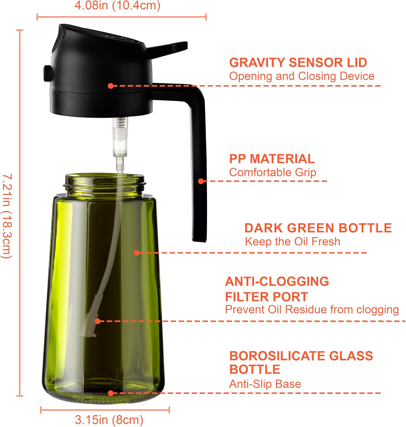 CXINYI - 16oz/470ml Olive Oil Dispenser for Kitchen with Stickers - 2 in 1 Olive Oil Sprayer for Cooking, Air Fryer, and Salad, Black&White (Light-Proof Kitchen Gadget)
