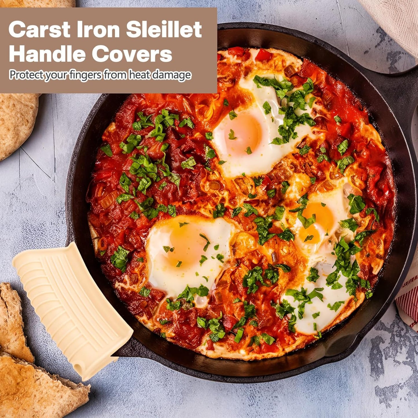 Patelai 4 Pcs Silicone Assist Hot Pan Handle Holder Pot Handle Covers for Cast Iron Skillets Holder Sleeve Nonslip Heat Resistant Pan Cover for Enameled Griddles Casserole Frying Cookware (Beige)