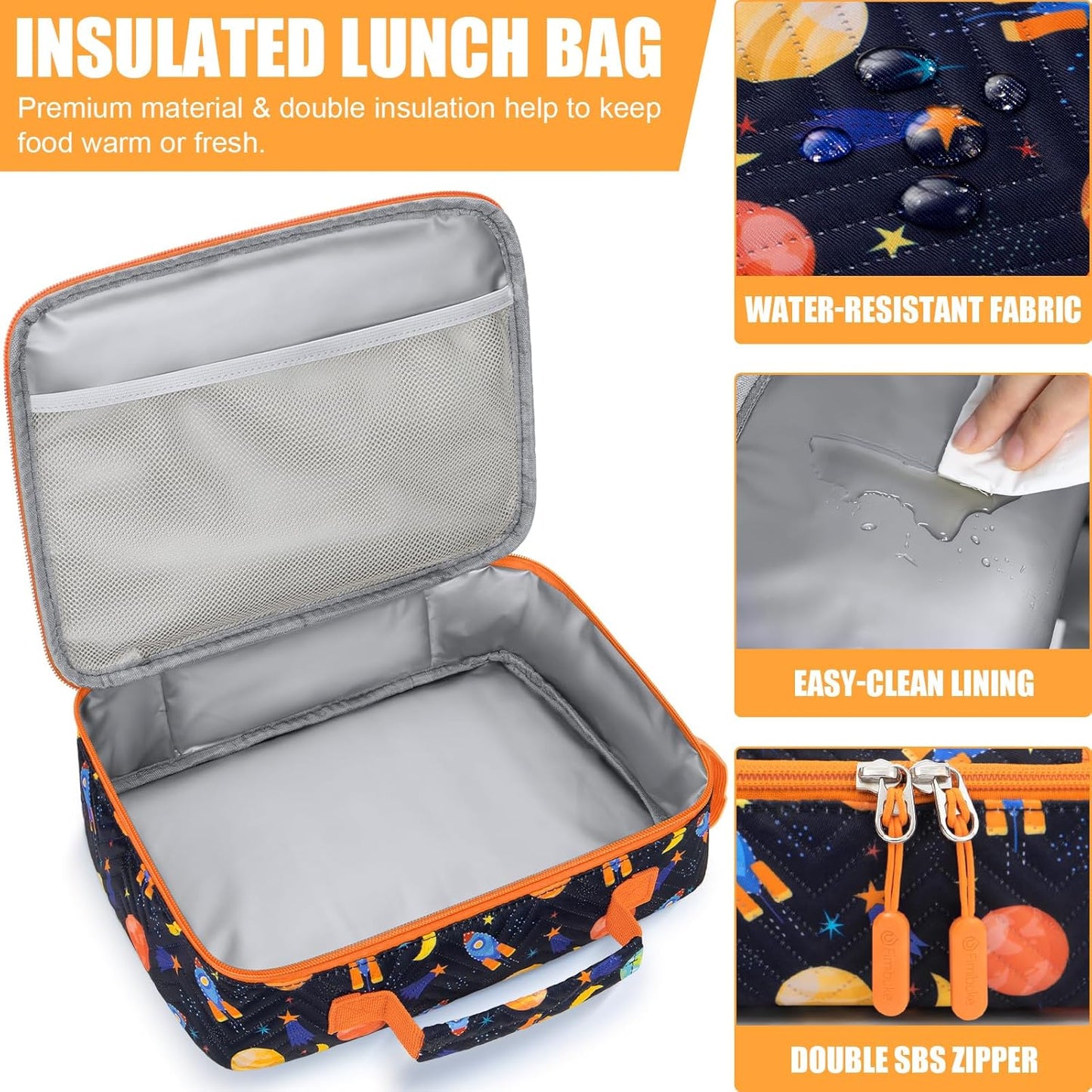 Fimibuke Kids Bento Lunch Box with 4 Compartments, Insulated lunch Bag, Stainless Steel Insulated Water Bottle, Ice Pack & Utensils Set, Birthday Gifts for Ages 3-12 Back to School Toddler Girls Boys