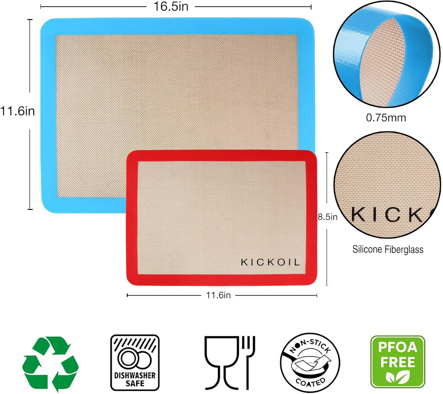 Silicone Baking Mat Large Baking Mat Set of 3-2 Half Sheets 16.5" x 11.6" +1 Quarter Sheet,Reusable Non-Stick Food Safe Bakeware Liners for Cookies, Macarons, Bread/Pastry Keep Oven Pans Clean