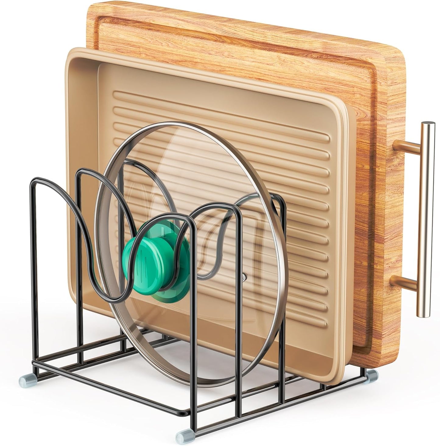 Pot Lid Organizer Rack,1.6in Wide Cutting Board Organizer for Pan Lids,Baking Sheets,Cookie Sheets, with 4 Slots,Cutting Board Holder Rack(1PC-Large)