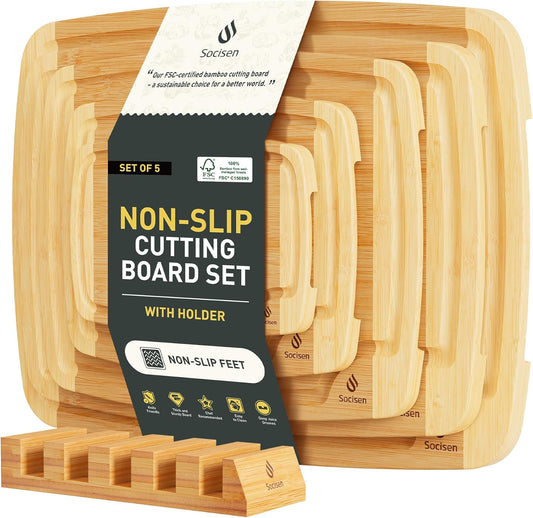 Bamboo Cutting Board Set Non Slip Feet with Holder Over Sink Wooden Cutting Boards Eating Grilling Biard Cutboard Biard Chtting Woodcutting Cuttingboards Voard Oard Bord 12x18 11 x 14 Baords Baord