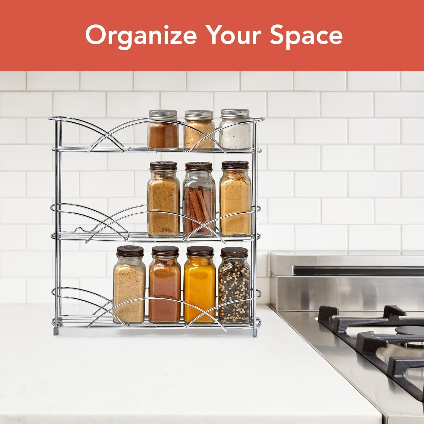 Spectrum Diversified Countertop 3-Tier Spice Rack, Chrome