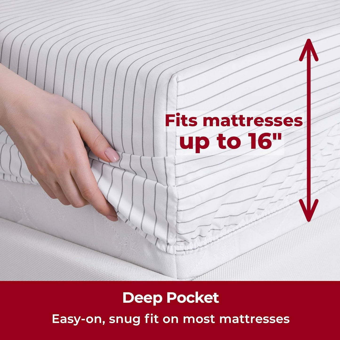 Mellanni California King Sheets Set - 4 PC Iconic Collection Bedding - Hotel Luxury, Extra Soft, Cooling Bed Sheets - Wrinkle, Fade, Stain Resistant (Cal King, Pin Stripe Gray)