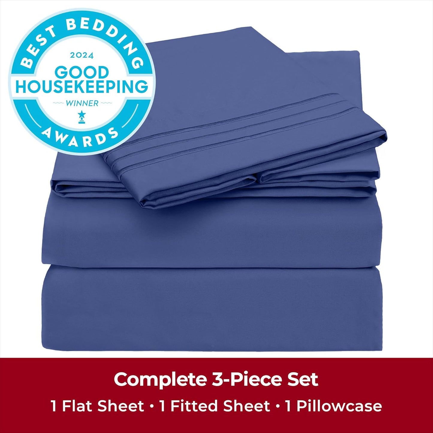 Mellanni Twin Sheets Set - 3 PC Iconic Collection Bedding - Hotel Luxury, Extra Soft, Cooling Bed Sheets - Wrinkle, Fade, Stain Resistant (Twin, Blue Nova)