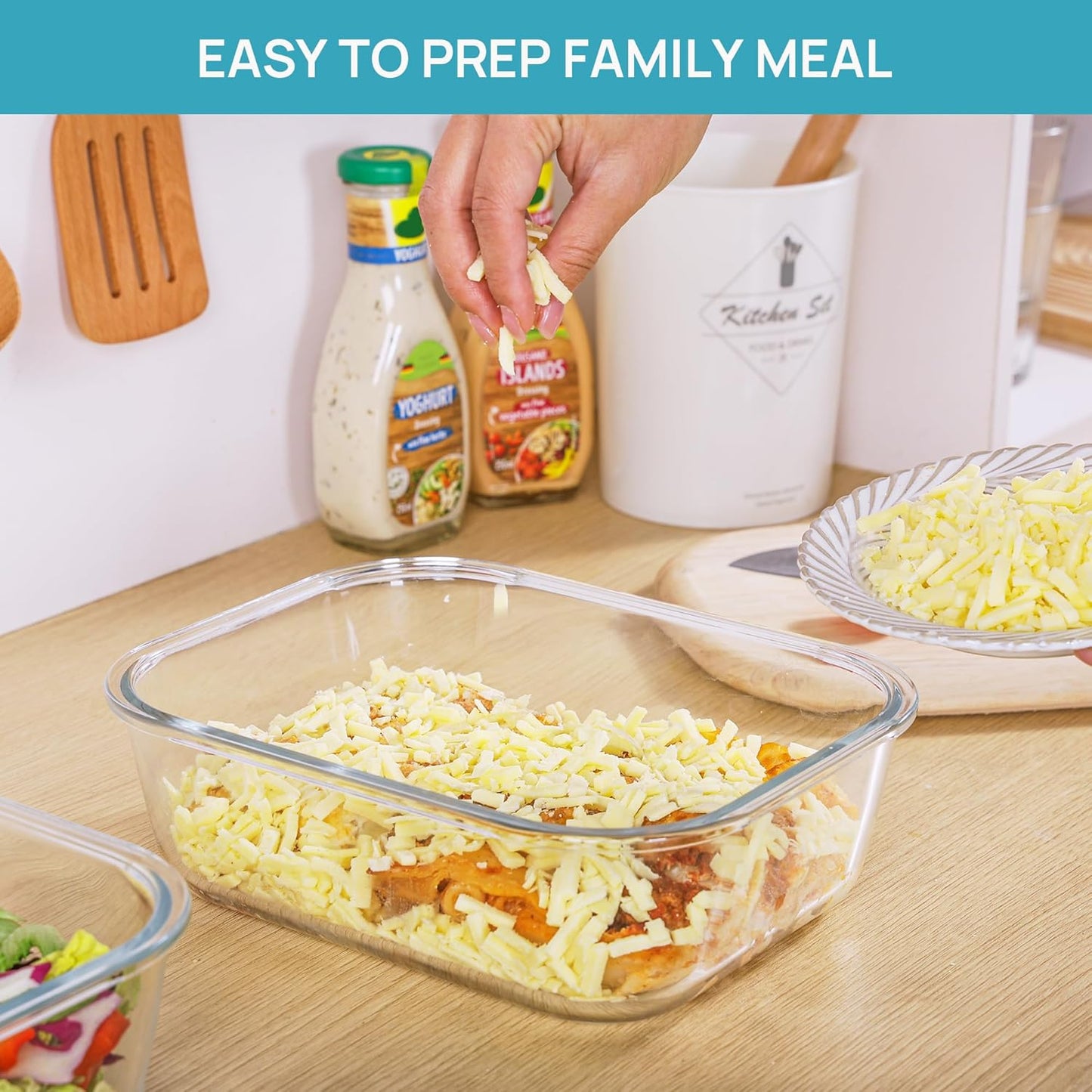 Vtopmart 2Pack 2260ml/ 76.4oz Large Glass Storage Containers with Lids, Meal Prep Food Container Set with Snap Airtight Lid for Baking, Microwave, Oven, Leak Proof, for Freezer, Dishwasher, Grey