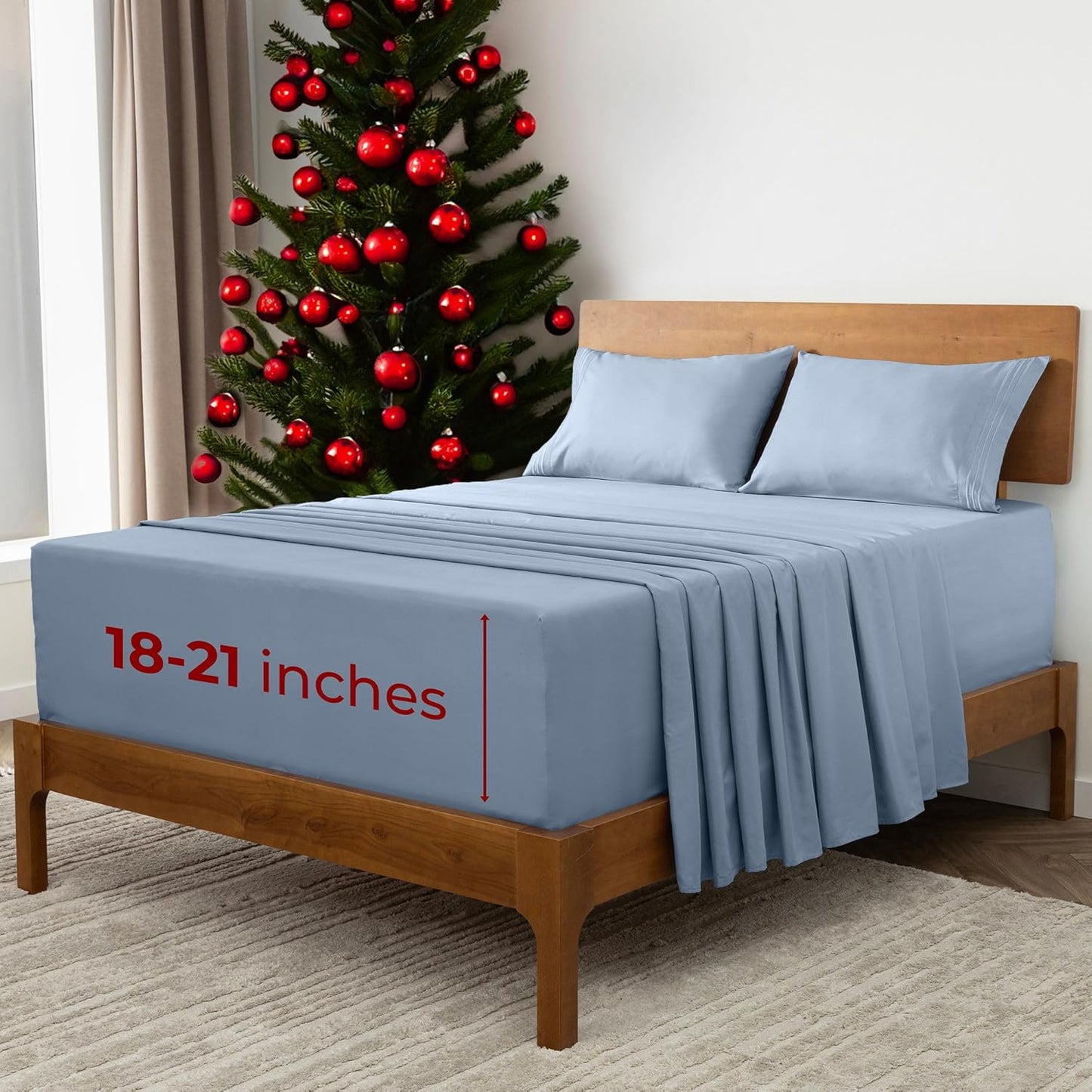 Mellanni Extra Deep Split King Sheets - 5 PC Iconic Collection Bedding - Luxury, Ultra Soft, Cooling Bed Sheets - Wrinkle, Fade, Stain Resistant (Split King, Blue Hydrangea)