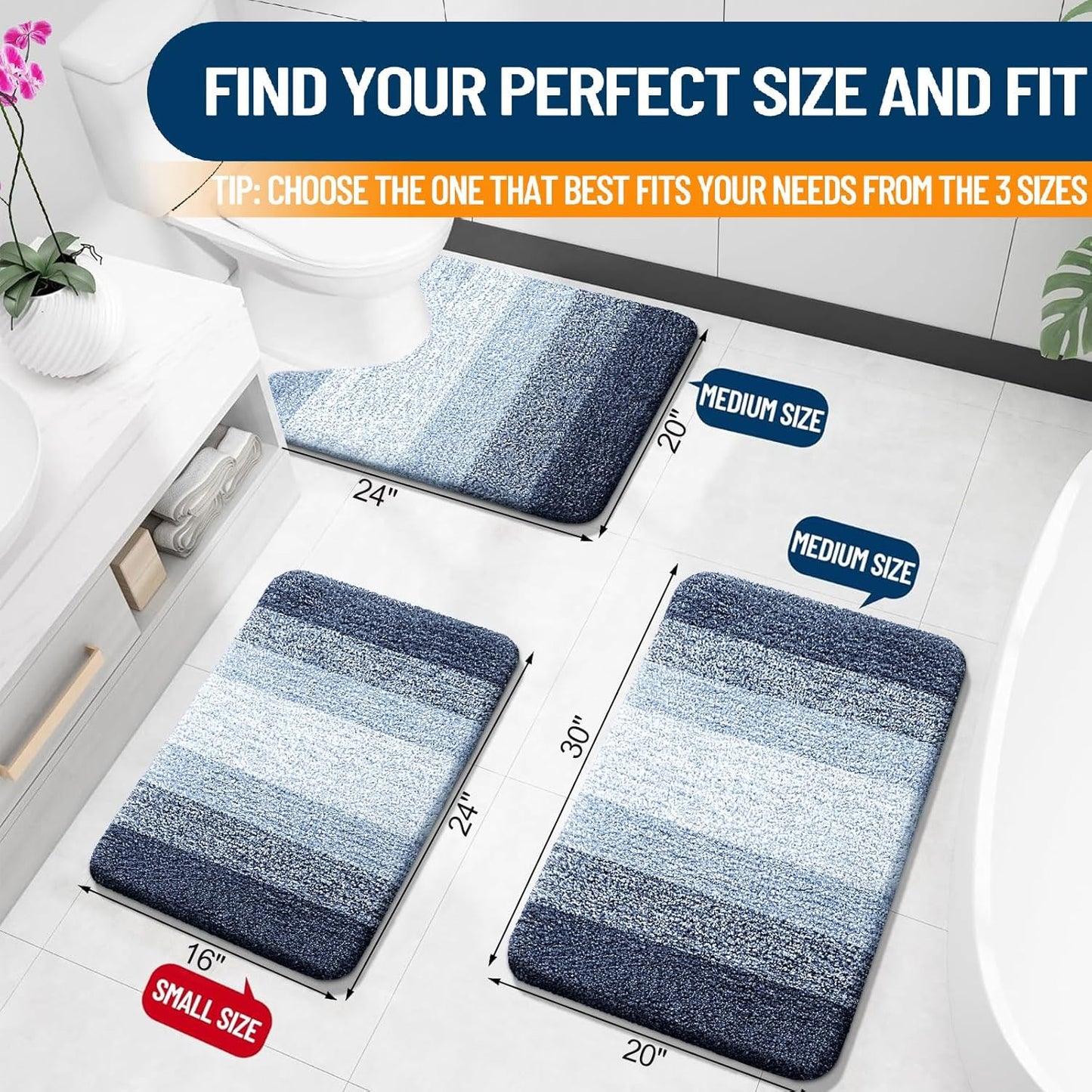 OLANLY Bathroom Rugs Mat 30x20, Extra Soft Absorbent Microfiber Bath Rugs, Rubber Backing, Quick Dry, Machine Washable Bath Mats for Bathroom Floor, Tub and Shower, Home Decor Accessories, Navy Blue