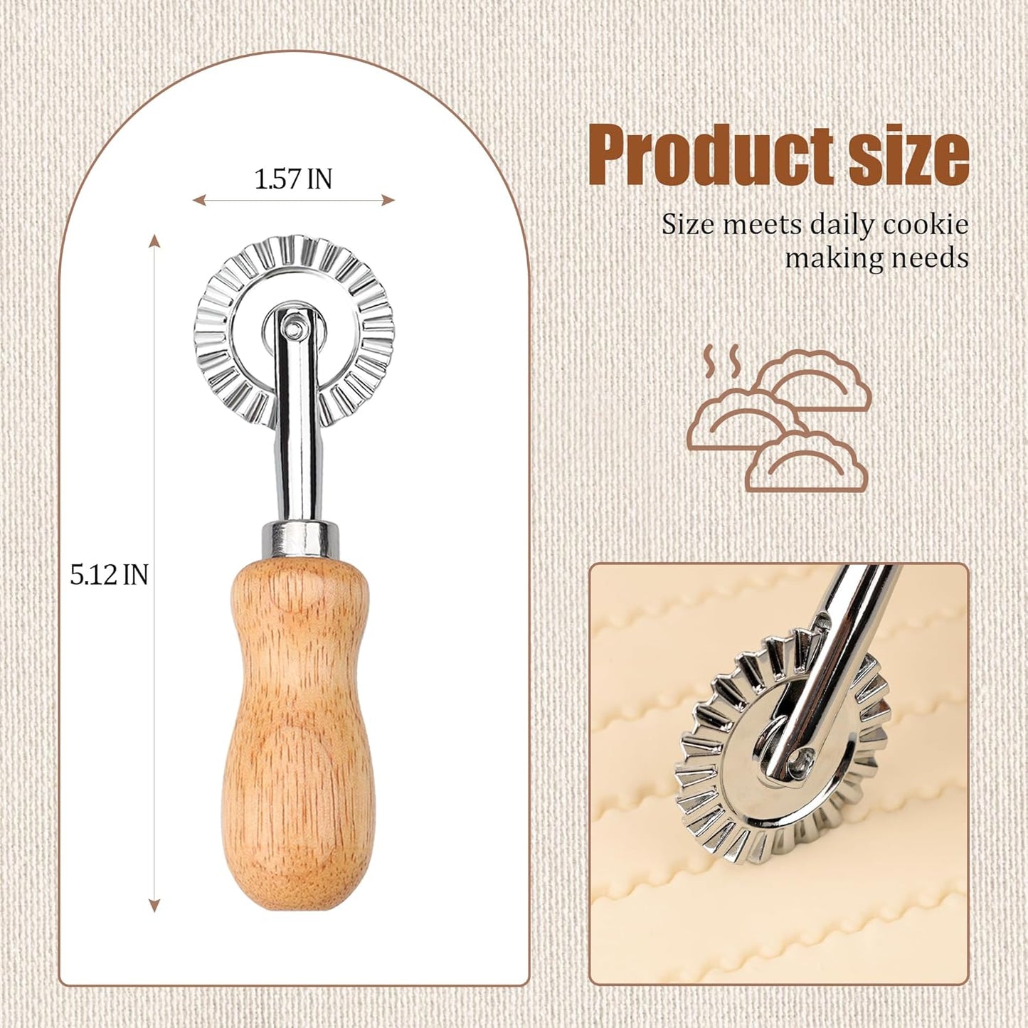 Short Handle Small Cutter Wheel - Exquisite Wooden Handle, Perfect for Pasta, Pizza, Ravioli, Cookie - Versatile Crinkle and Pastry Cutter for Effortless Slicing