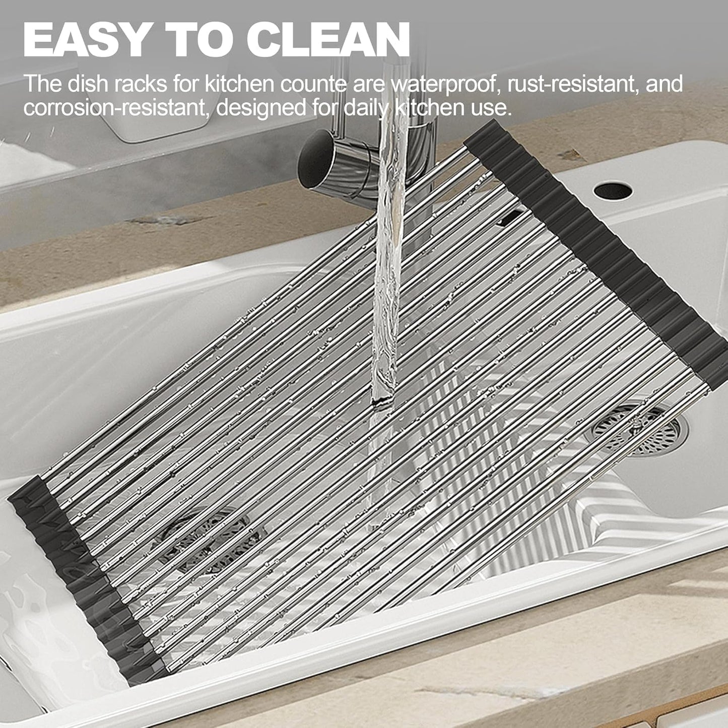 NEZUIBAN Dish Drying Rack with Roll Up and Over Sink for Kitchen,20.5"x13.8",Black