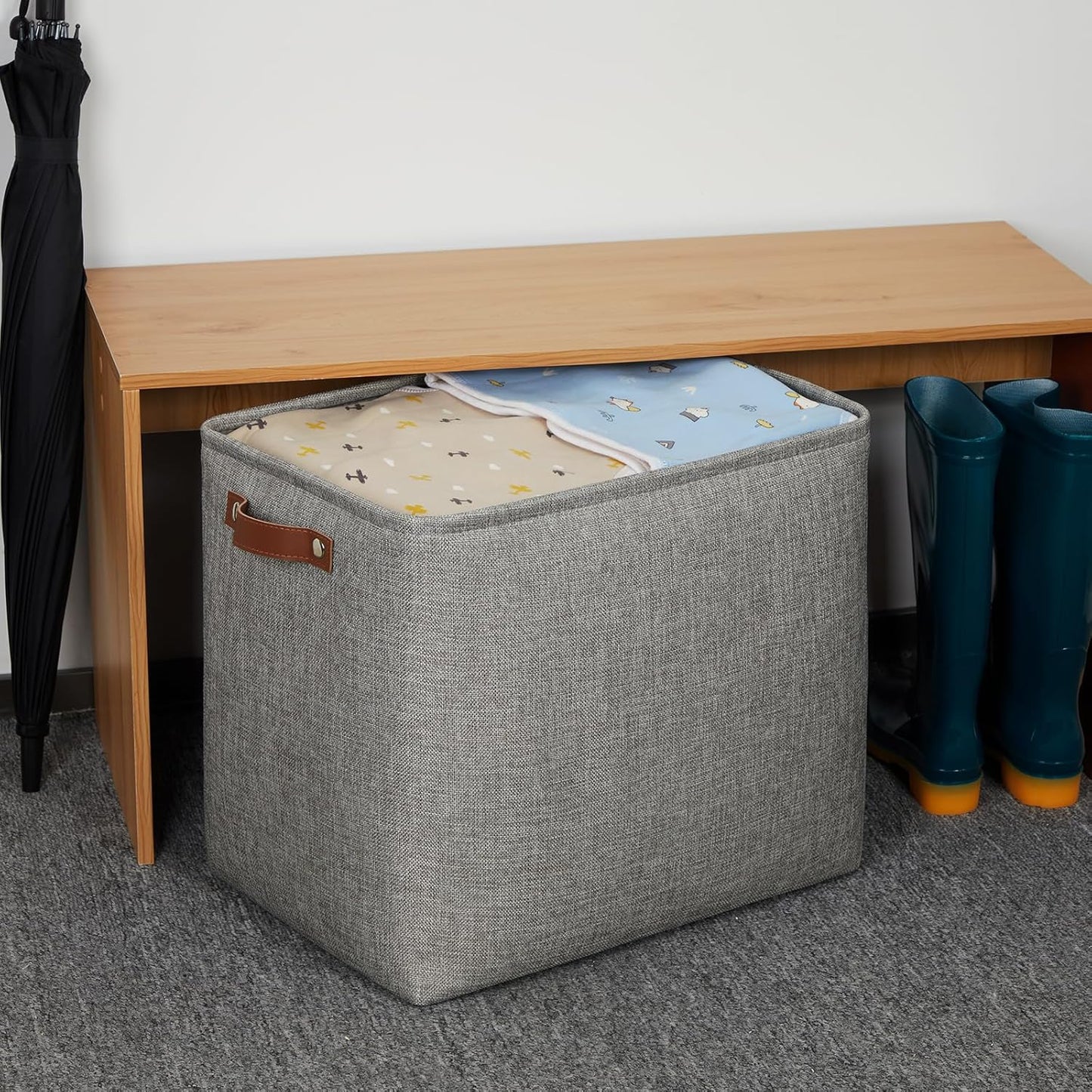 DULLEMELO Grey Storage Baskets 2 Pack Extra Large Fabric Shelf Baskets for Organizing, Closet, Clothes, Toys, Bedroom