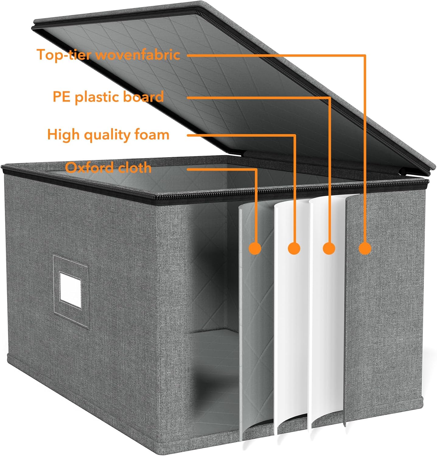 SpaceAid Wine Glass Stemware Storage 2 Pack, China Storage Containers, Hard Shell Quilted Cases with Soft Plate Separators, Moving Supplies Packing Boxes for 24 Glasswares (Grey)